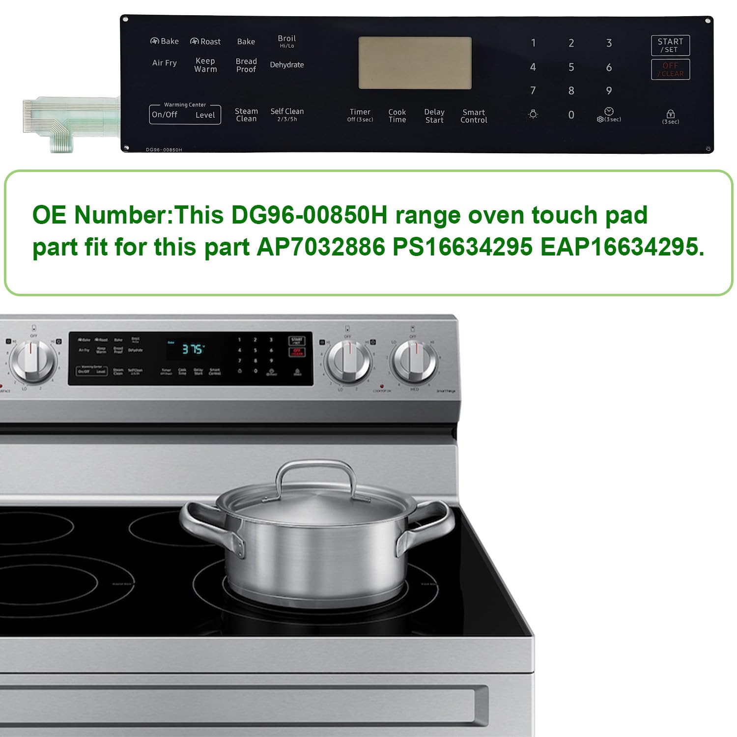 Upgraded DG96-00850H Range Membrane Switch Touchpad Control Panel Compatible with Samsung Gas Ranges Ovens NE63A6511SS/AA-00,NE63A6511SS/AC,NE63A6511SG/AA-00,NE63A6511SS/AA