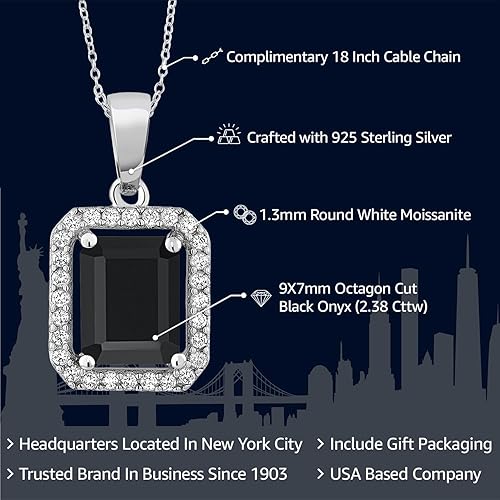 Miniatura 2 de Gem Stone King Collar con colgante de plata de ley 925 de 0.354 x 0.276 in con piedra preciosa de corte esmeralda y moissanita blanca para mujer,