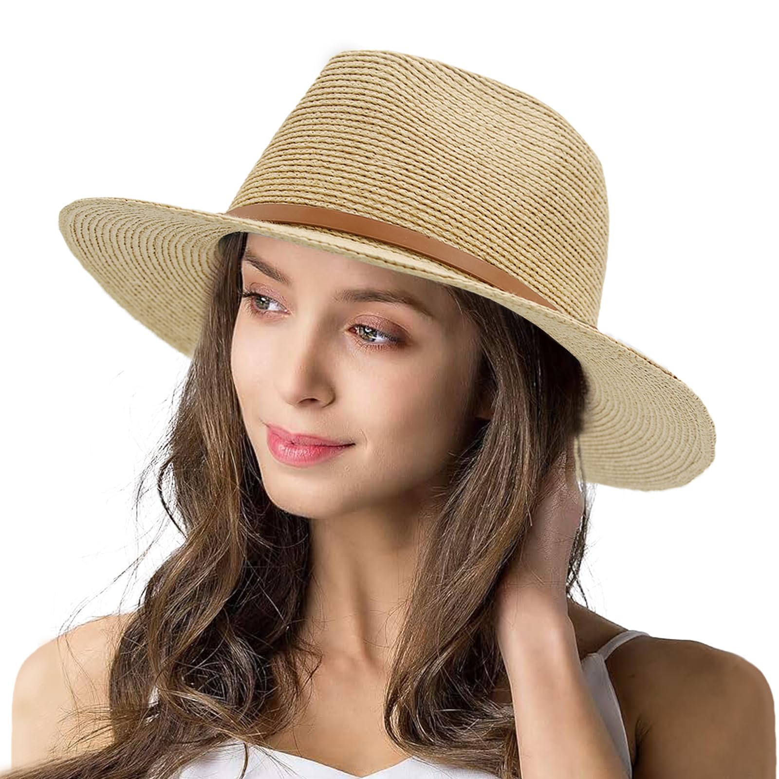 Sombrero Panamá para mujer, sombrero de rafia, sombreros de playa, sombrero de paja de ala ancha