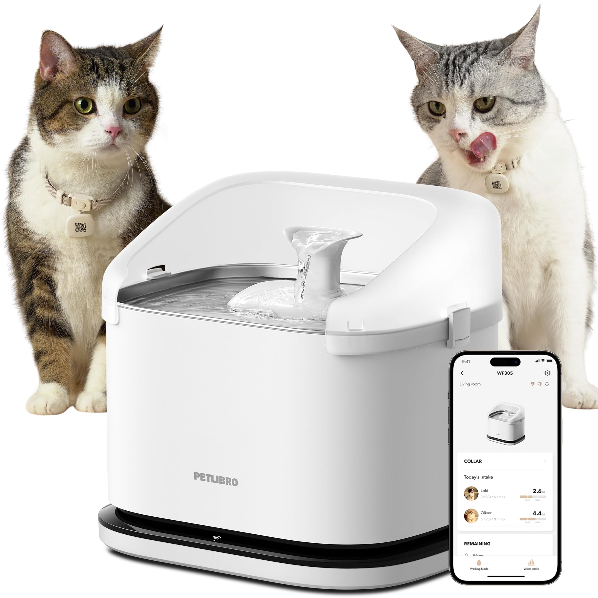 PETLIBRO Katzenbrunnen RFID-Haustieridentifikation Trinkbrunnen für Katze, 3L Dockstream App-Überwachung Katzentrinkbrunnen, Mehrere Haustiere Hydrationsüberwachung, mit Halsband-Tag, 2,4 Ghz Wi-Fi