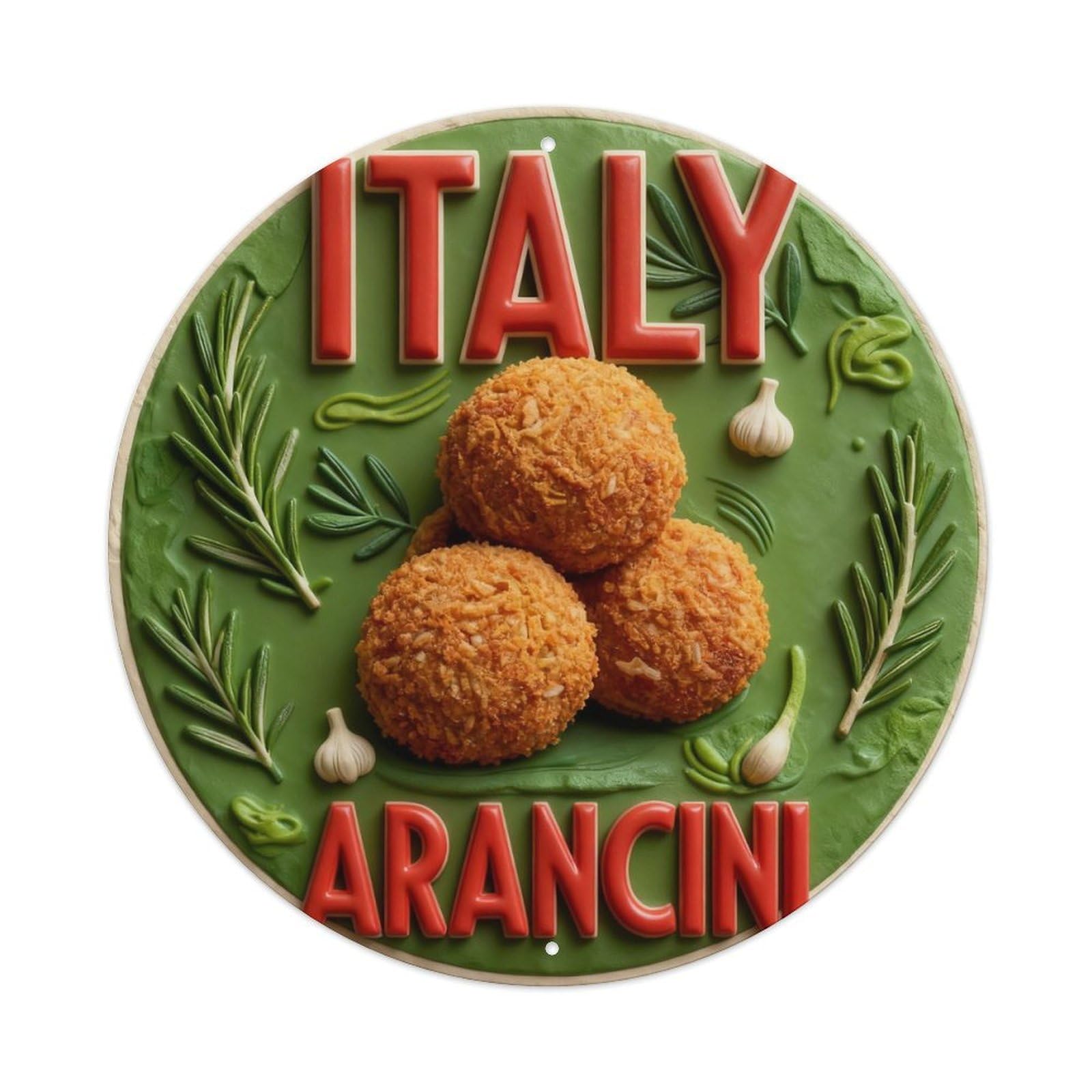Italy Arancini Garlic Olive Leaves Round Metal Tin Sign Vintage Wall Decor, Bar Garage Cafe Kitchen Home Wall Art Poster 8x8inches