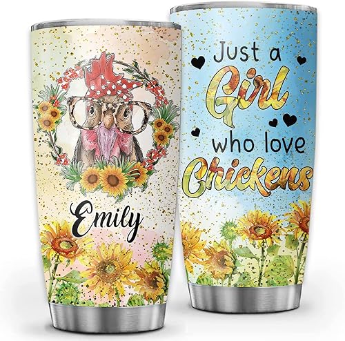 Vaso personalizado de pollo con girasoles Just a Girl Who Loves Polickens para mujeres niñas hijas hermanas amantes de los animales vasos de viaje