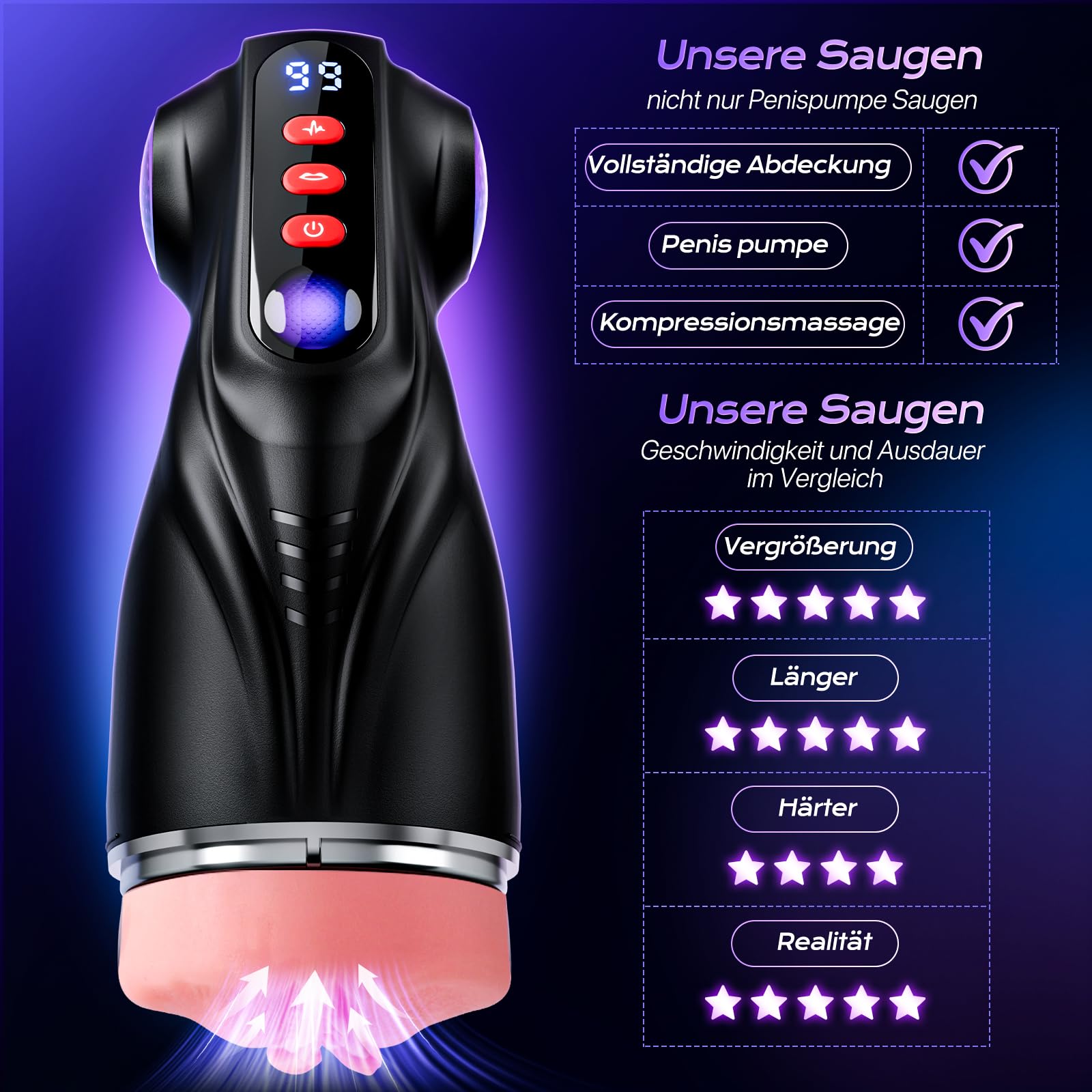 Tauara Masturbatore per Uomo Sex Toys, APP Masturvatore per Uomo con 9 Vibrazione e 9 Aspirazione, Masturbtore con 3 Maniche Rimovibili Sex Toy Vibratore Sexytoysys Coppia