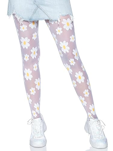 Leg Avenue Women's Woven Daisy Sheer Tights - One Size - White/Yellow