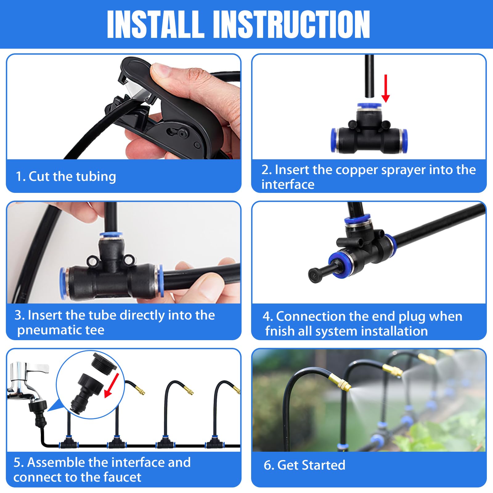 Sistema de riego automático para jardín, kit de riego por nebulización de 360° con boquillas ajustables, sistema de riego curvado para jardín, patio, césped e invernadero (20M/65.6Ft)