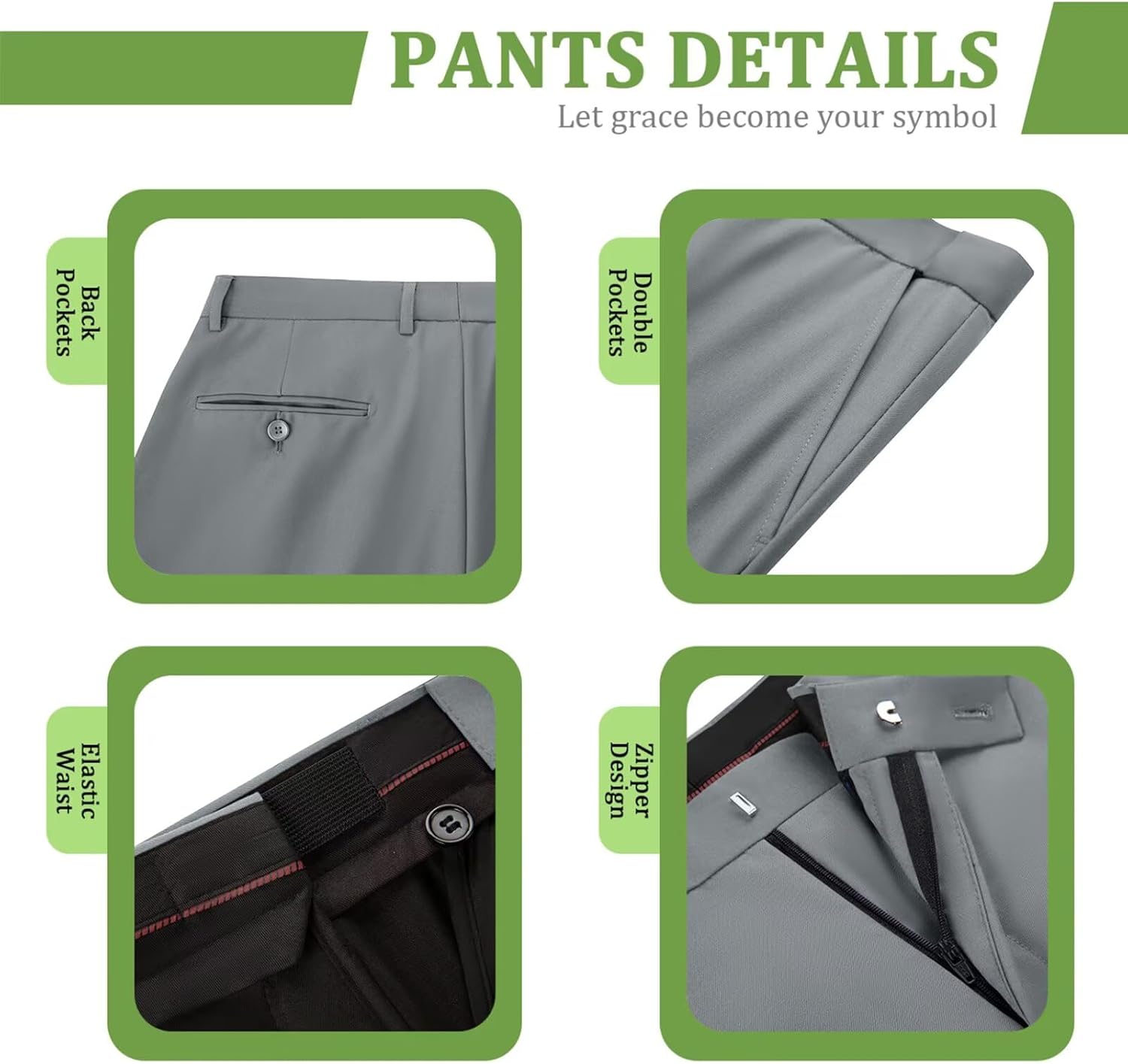 Fxzpiodi Mens 2 Piece Suit Vest Pant Set Slim Fit Casual Solid Waistcoat Vests Pants with Pocket Wedding Prom Suit for Men - Image 4