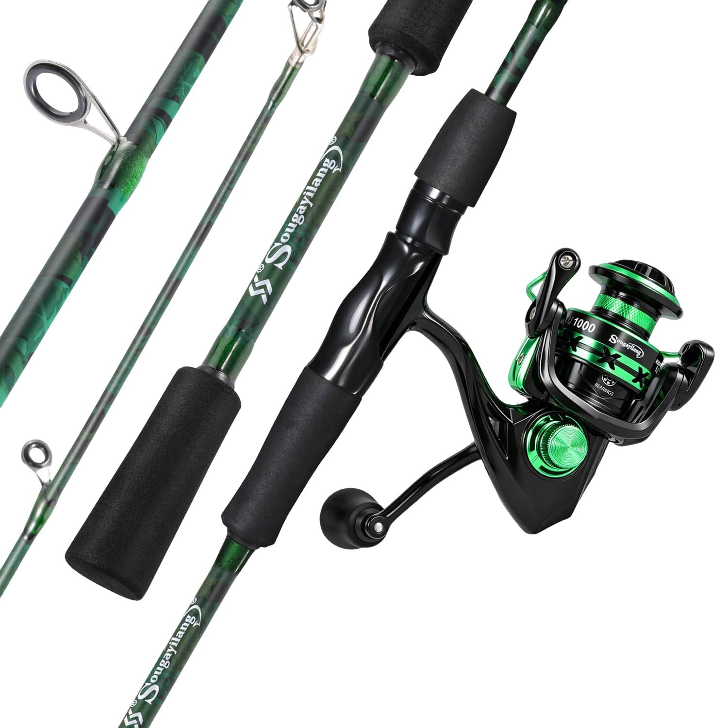 Sougayilang Fiberglass Fishing Rod Reel Combos,Two Pieces Durable and Strong Spinning Pole with Smooth Reel Available for Catching Bass, Trout, Catfish YZ-LFY1.8+MS10