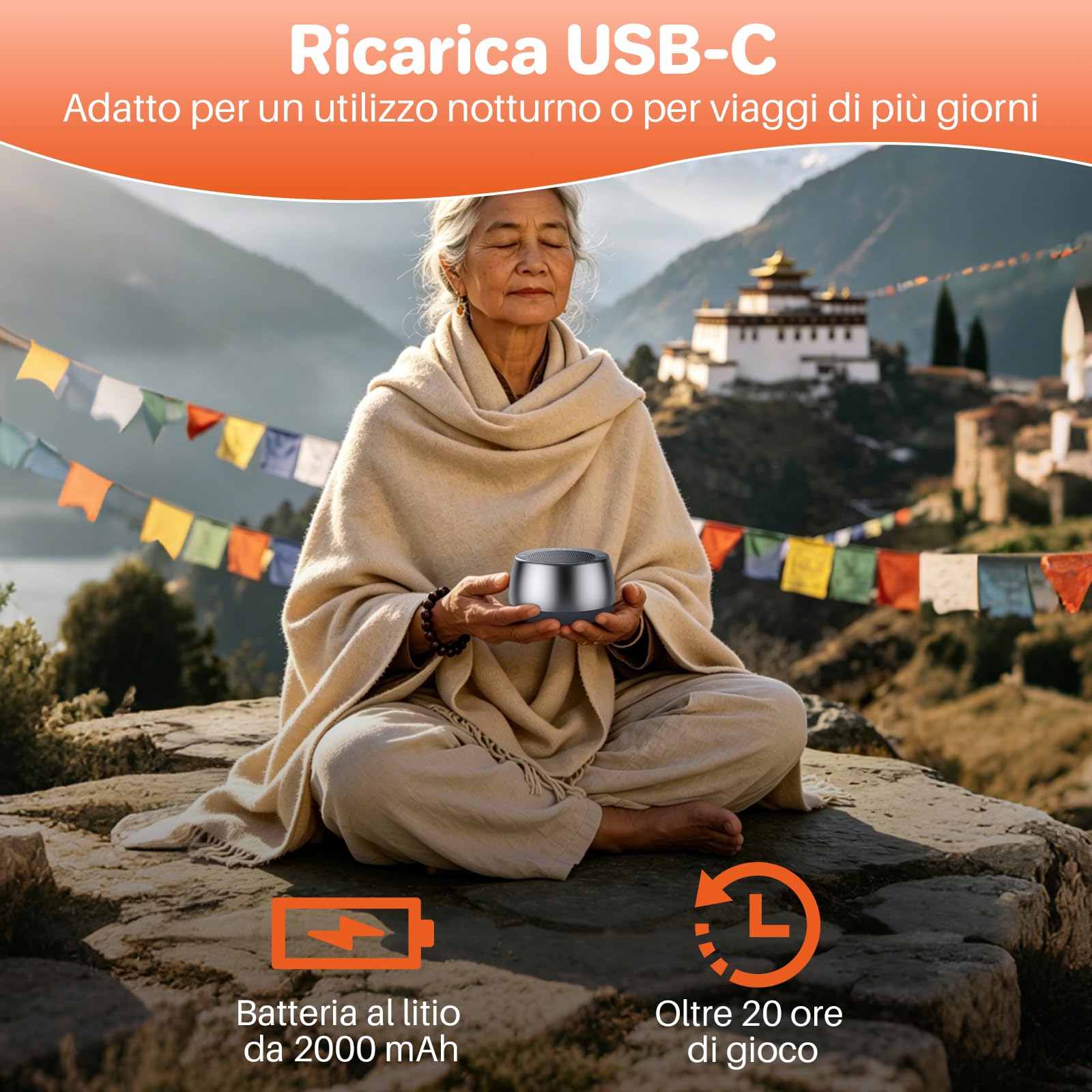 FUNYKICH Campana Tibetana Elettronica,9 Suoni,con Funzioni di Timer/Memoria | Suoni Campane Tibetane con 28 Livelli di Volume,Ricaricabile,Custodia Inclusa per Casa, Yoga e Viaggio