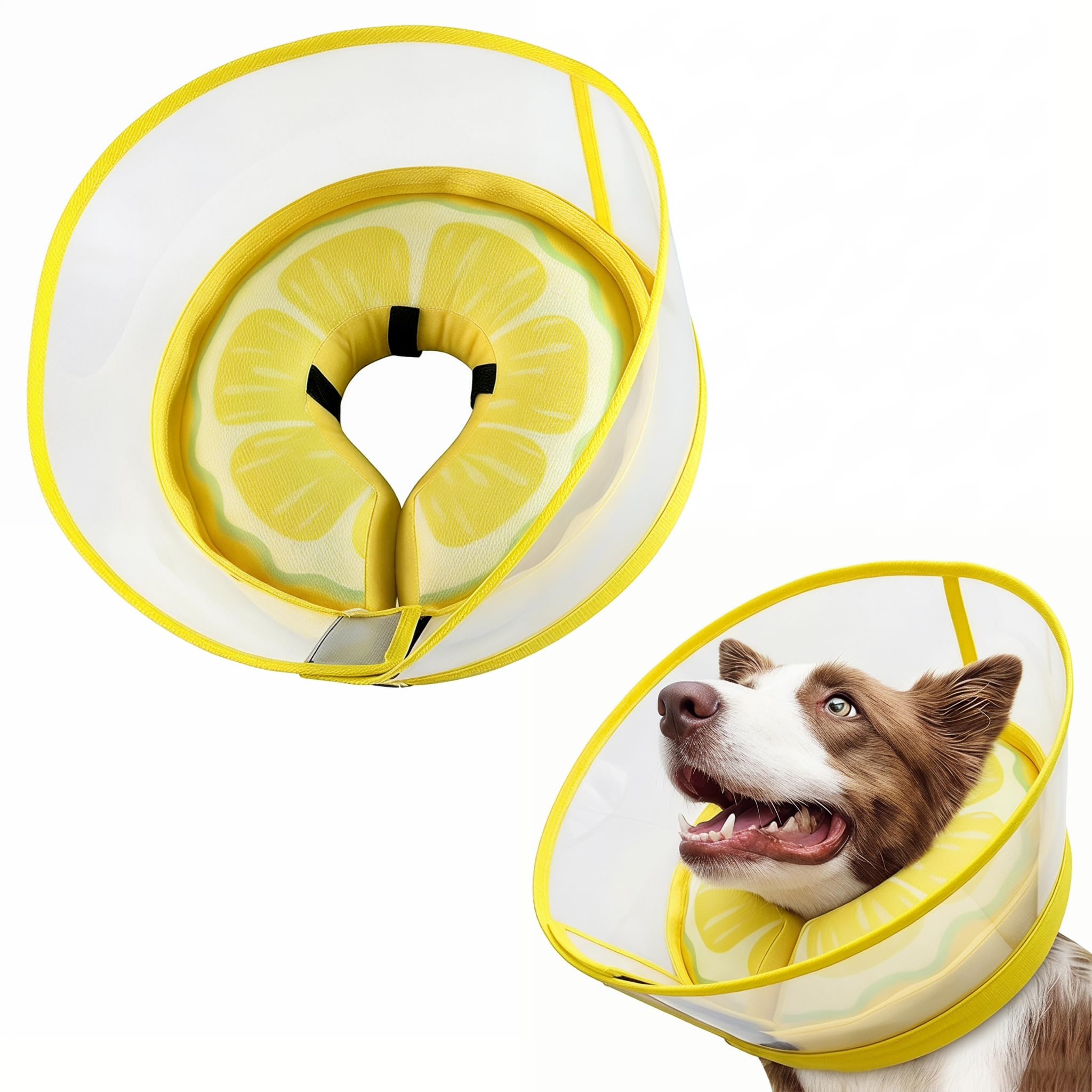 InfiniZer Inflatable Dog Collar for After Surgery 2-in-1 Dog Cone Adjustable Soft Donut Collar with Detachable Shield Anti-Lick Recovery Pet Cone Collar for Small Medium Large Pet (Yellow, S)