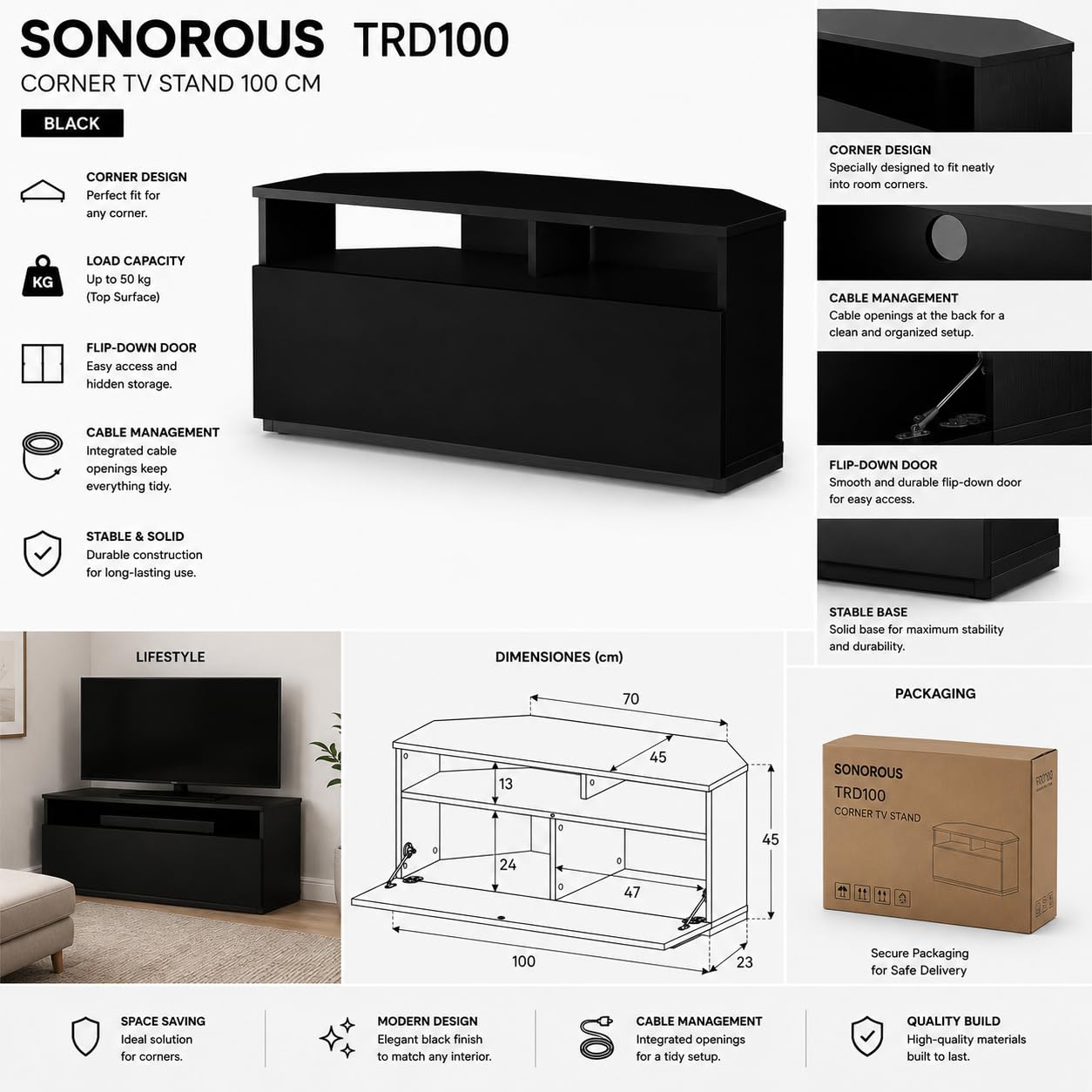 RO&CO Sonorous - Mueble TV Serie TRD (TRD100, Black)