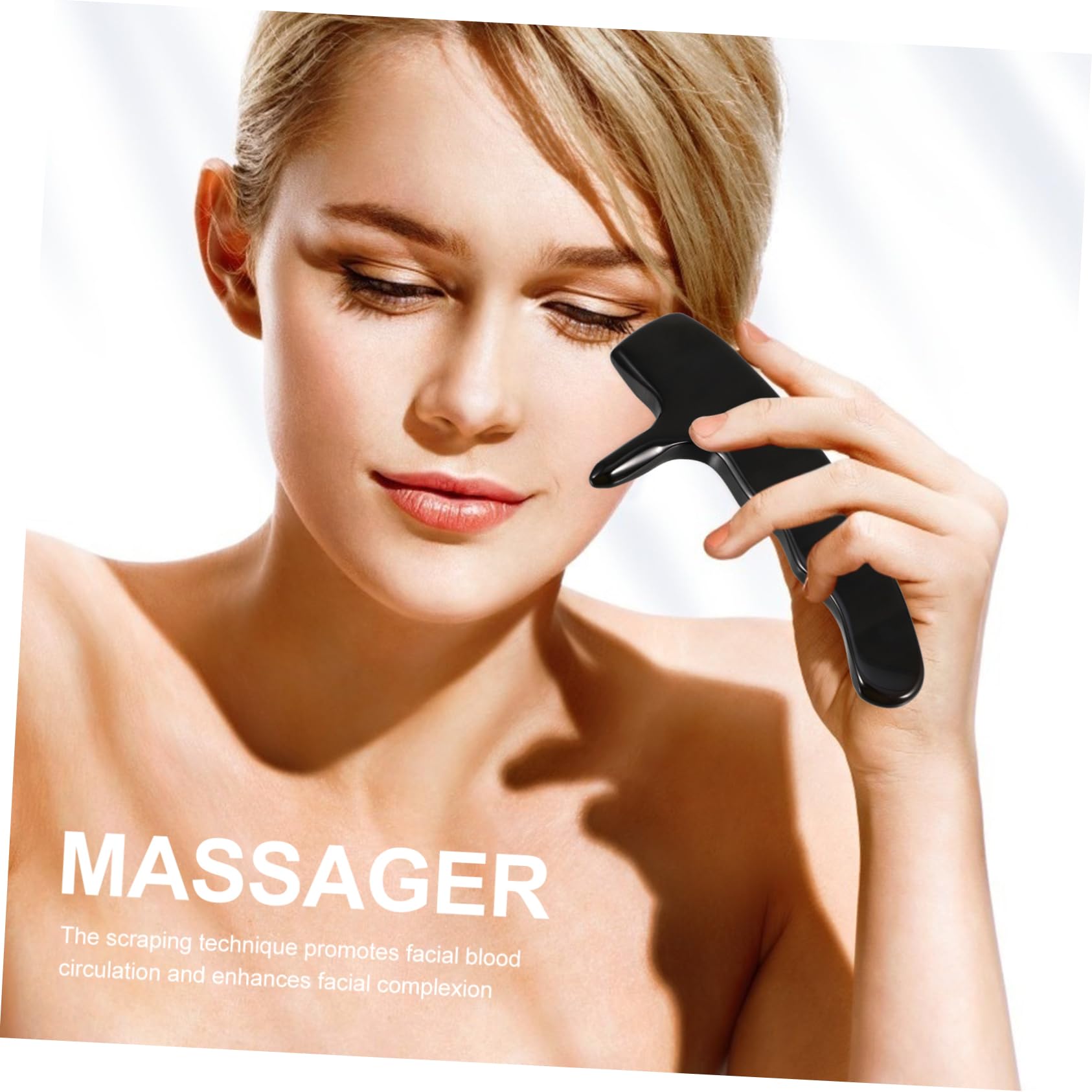 3 Piezas masajeador guasha tamishome pernera Relajación massager menaje crema de rodillo de jade rodillo de suero de ojos placa raspadora de cuerno varilla de raspado cuernos Black