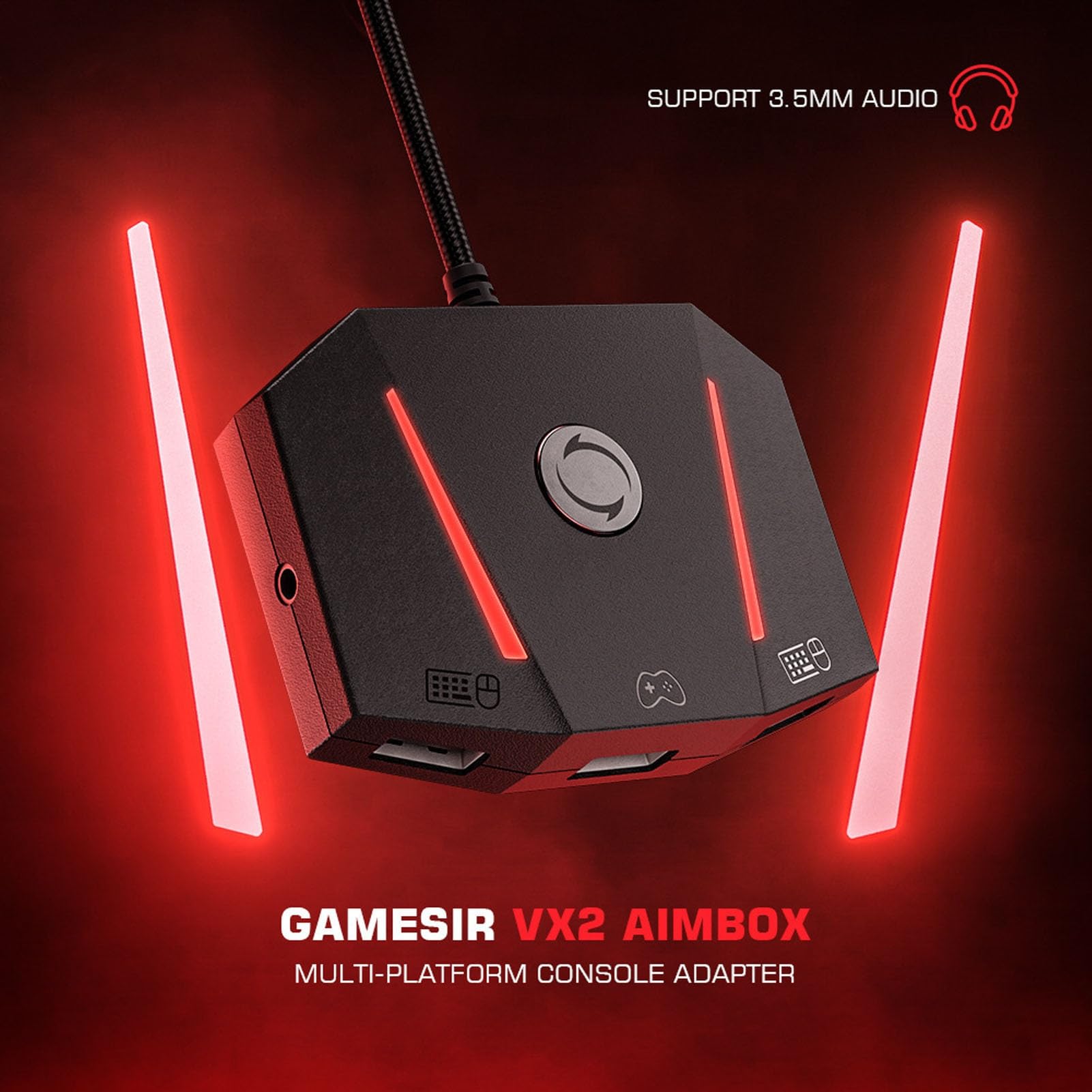 Alomejor Adaptateur Clavier et Souris pour Jeux avec Prise en Charge de L'entrée Sonore, Contrôle par Application, Effets D'éclairage Réglables (VX2 AimBox)