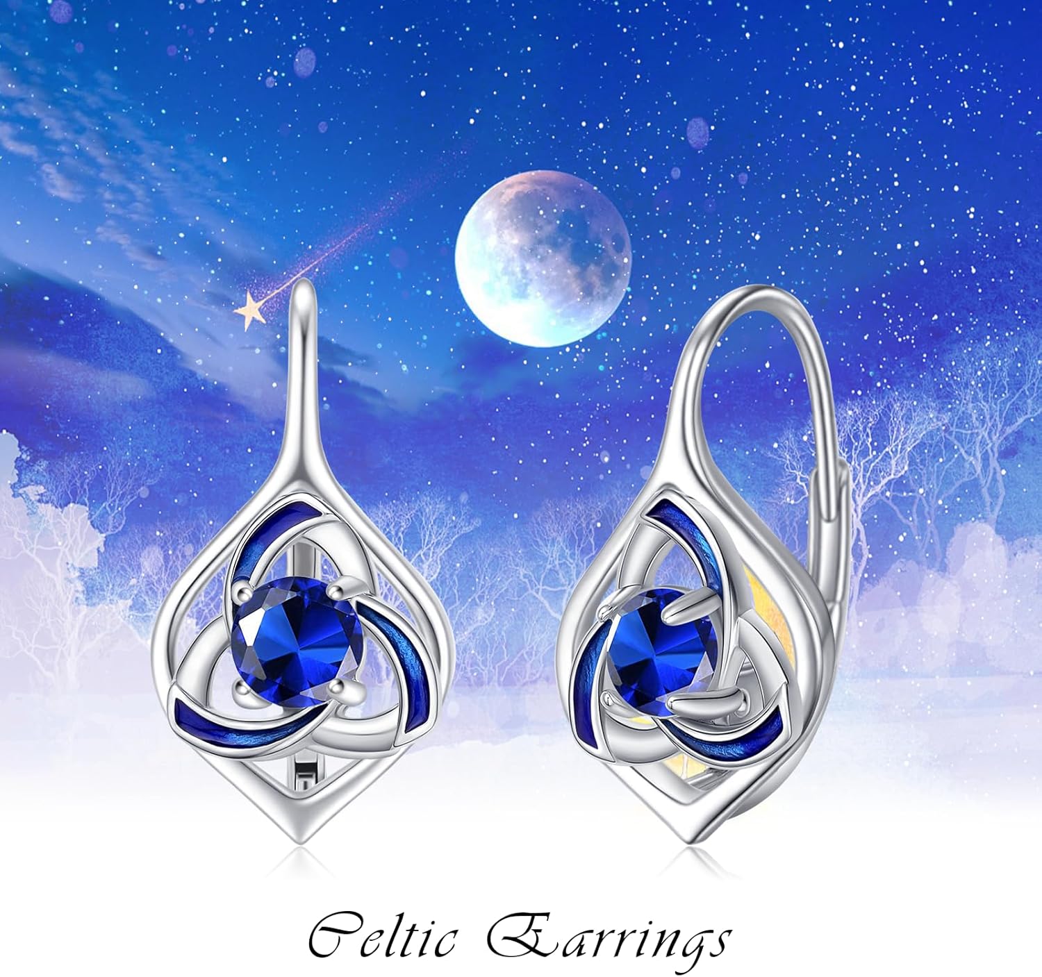Celtic Earrings 925 Sterling Silver Moonstone Dangle Drop Hoop Earrings Trinity Knot Leverback Earrings Irish Jewelry Gifts for Women Hypoallergenic