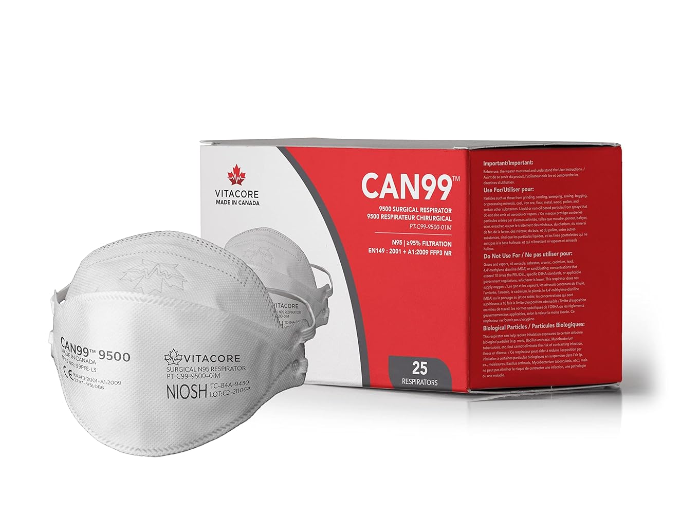 Vitacore CAN99 9500 Respirator Mask 25 Pack – NIOSH Approved