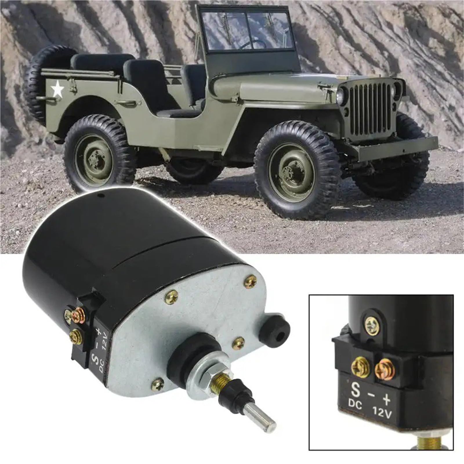 Moteur Essuie Glace pour Willis pour Tracteur pour Jeep Moteur Ou Bras D'essuie-Glace Universel 12V avec Lame 01287358 7731000001 0390506510 Moteur Essuie-Glace Pare-Brise(Motor Wipers)