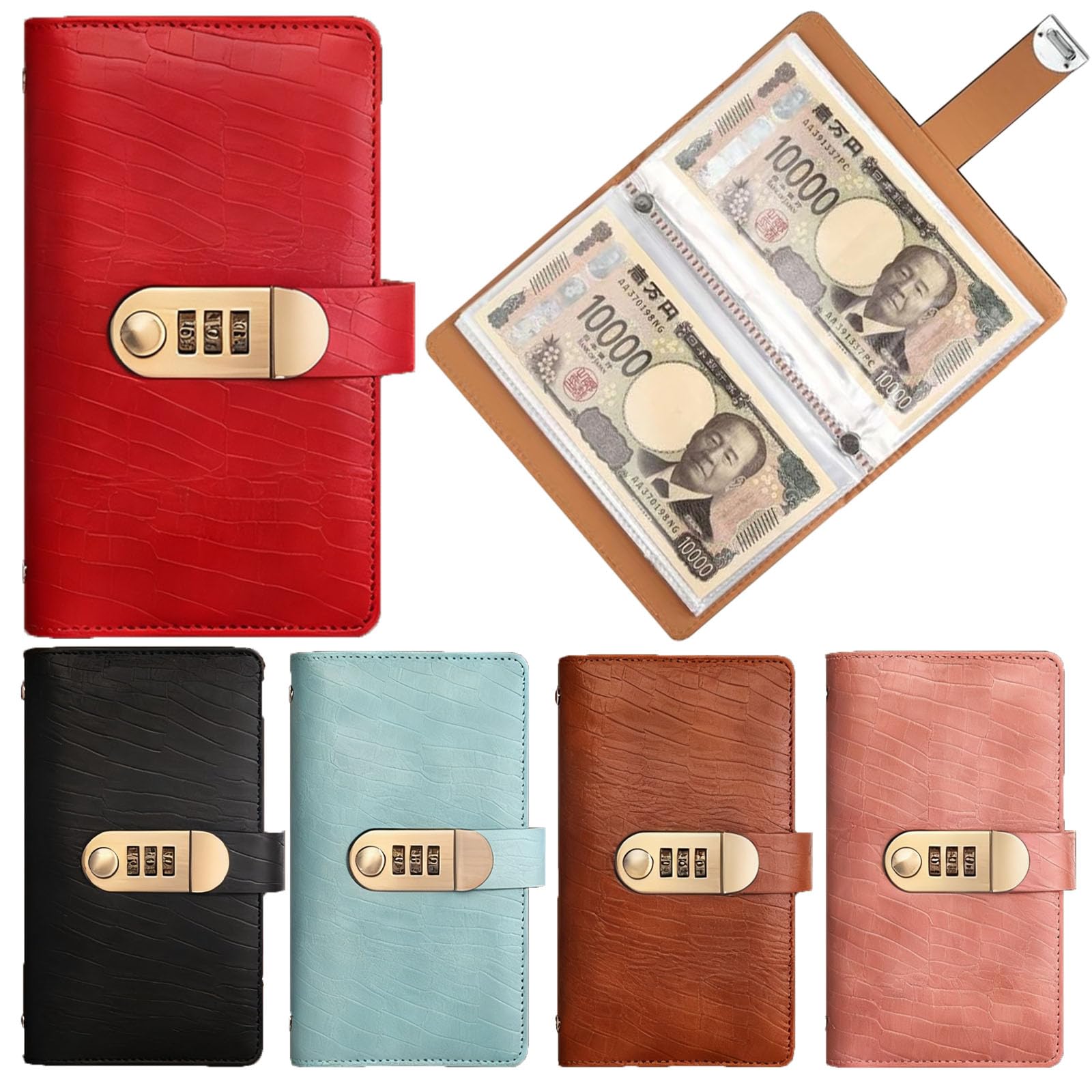 [JUNXINHENGFA] 貯金箱 お札 100枚収納可能 貯金ファイル 貯金バインダー 貯金手帳 おもしろ お札封筒貯金 おしゃれ 貯金ノート 家計管理 可愛い 大容量 ダイヤルロック付き (レッド)