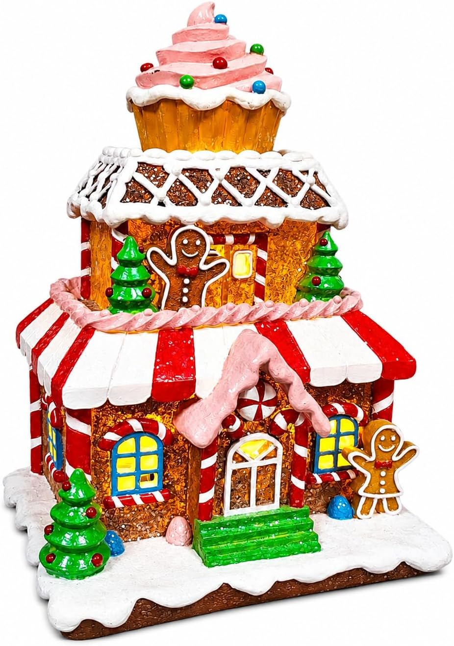 moments in time christmas gingerbread house lighted hand-painted resin holiday house with led lights battery operated festive décor (coastal)