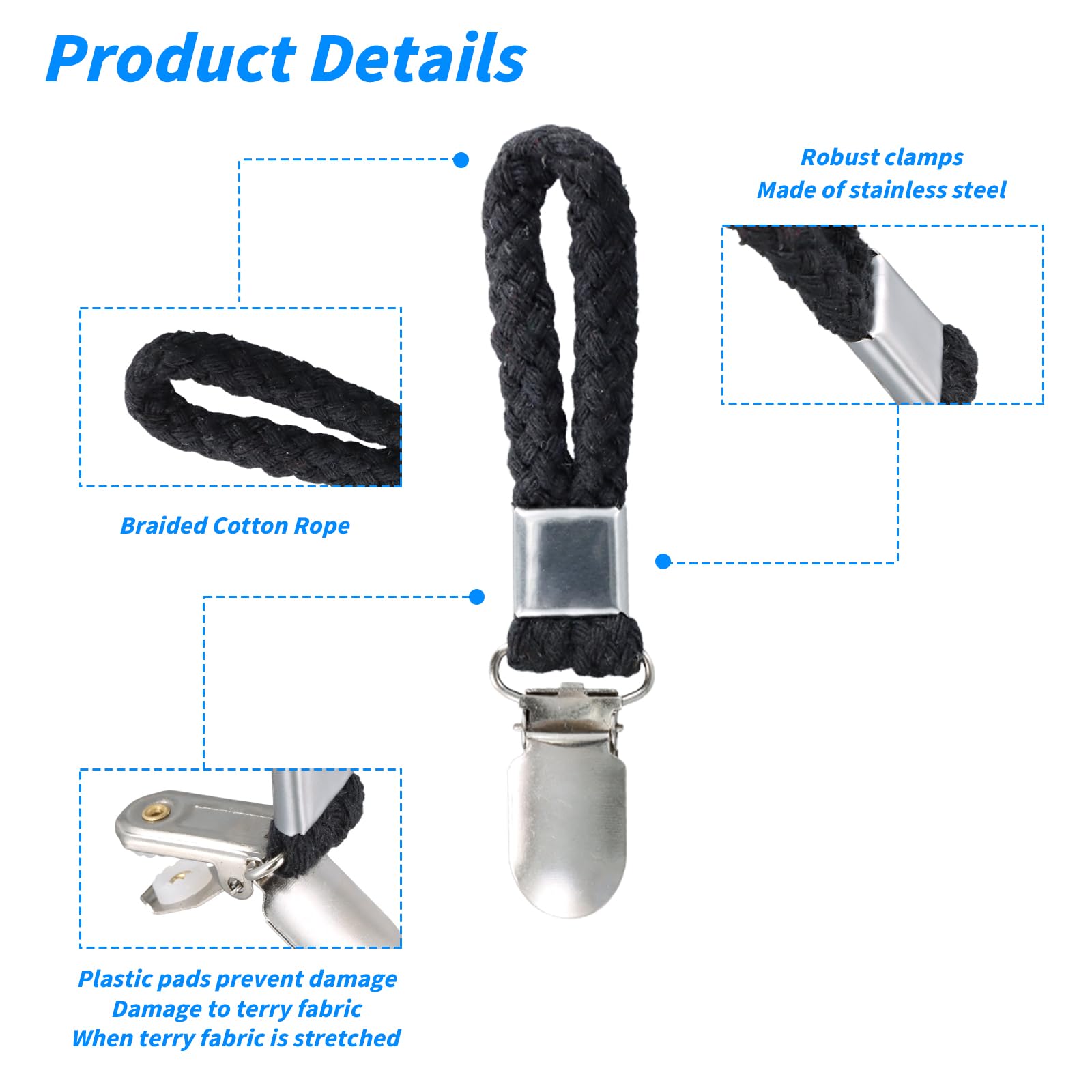 6 Pezzi Gancio a Clips per Strofinacci da Tè, Portasalviette, Appendi Asciugamani Cucina, Clips per Asciugamano, Adatto per Appendere Asciugamani, Strofinacci, Panni, Guanti, Nero