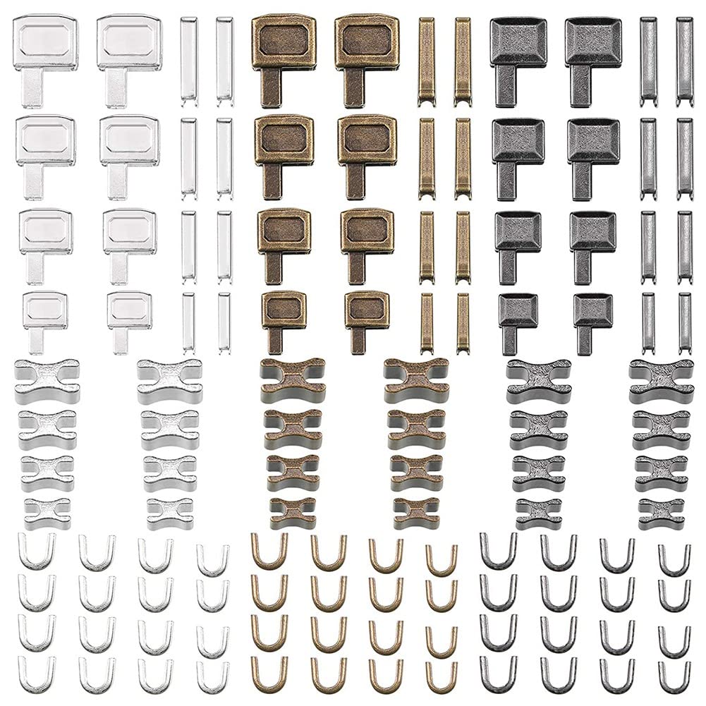 Pomoflexi 120 Pieces Metal Zipper Head Slider,4 Sizes Zipper Bottom Sliders Retainer Insertion Pin,Zipper Stopper Repair Tool Kit