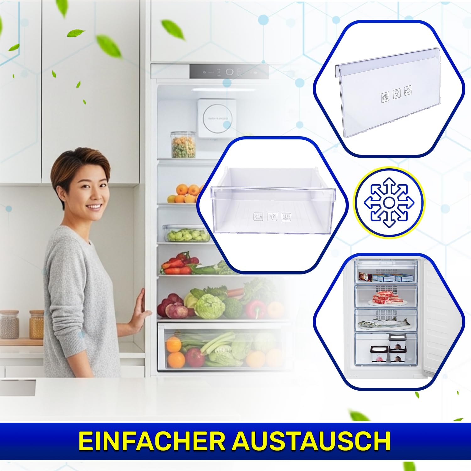 Schubladenfrontplatte Gefrierschrank Kühlschrank 402x150x36 mm mit Original Code 4638250500 4640640200 für Beko für Arçelik C00864528 C00864952 für Whirlpool für Indesit - Garantie 10 Jahre - MONTERAL