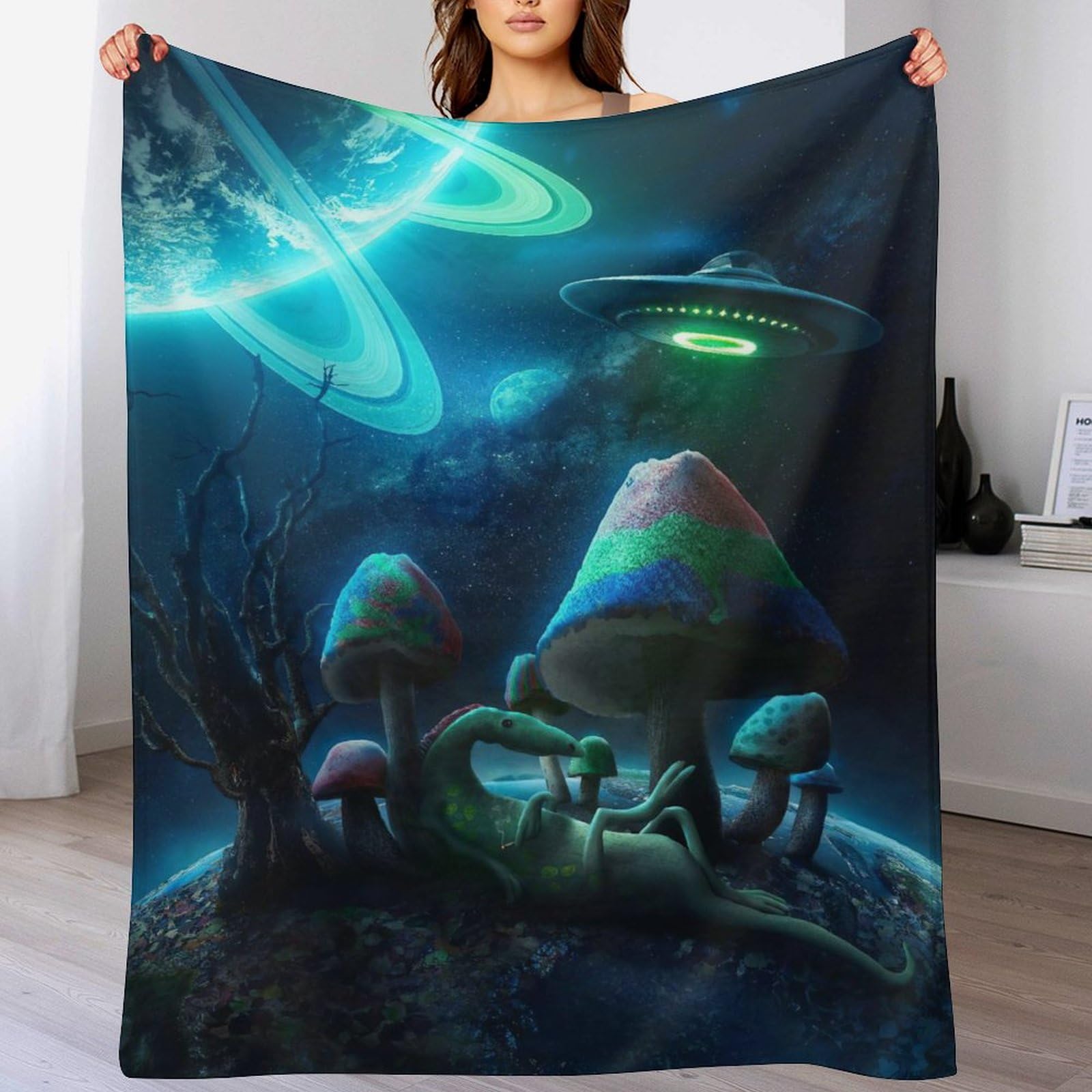 Couverture Polaire Flanelle Champignon pour Soirée Cocooning et Canapé Salon