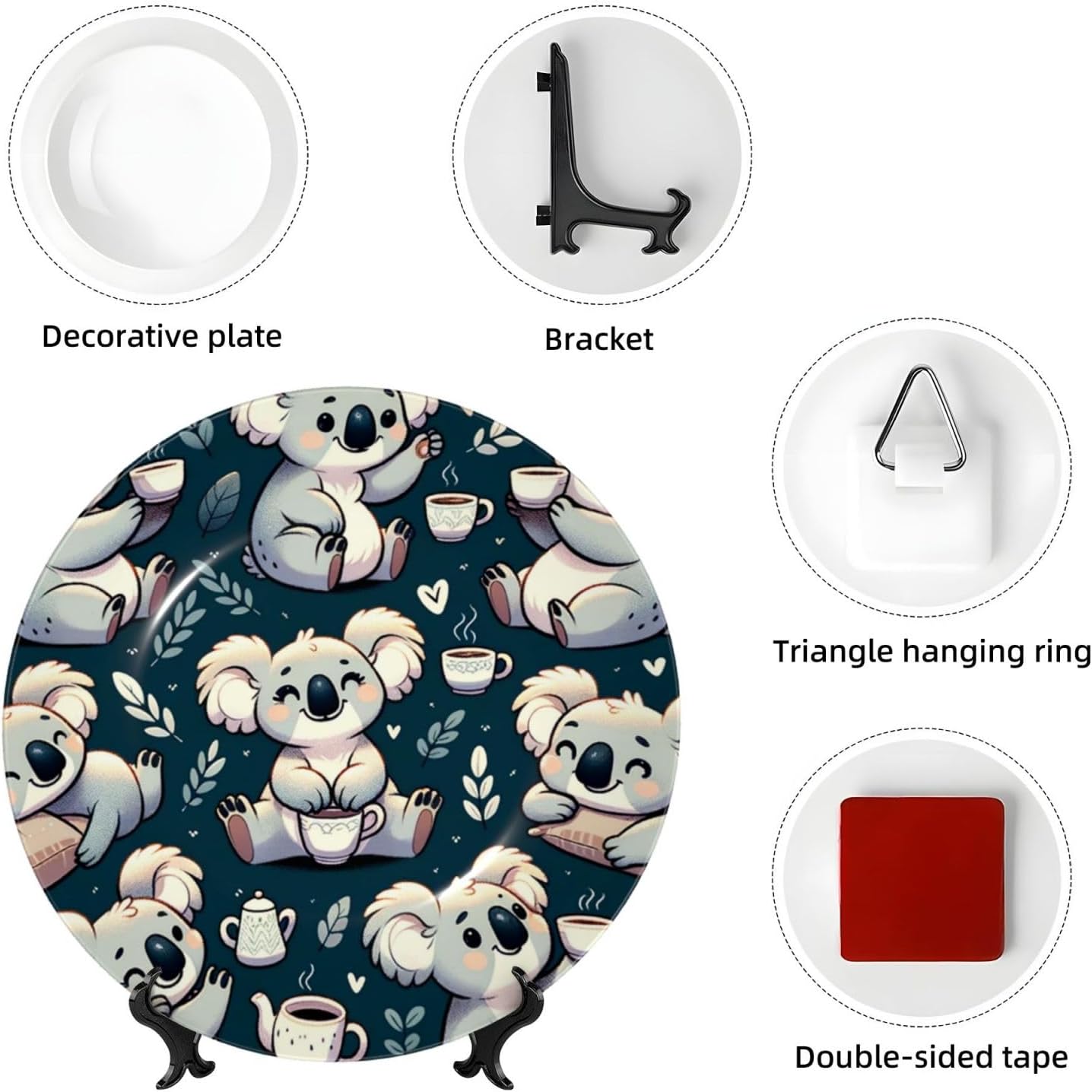 Koala-Drinking-Tea 10 Inch Decorative Plate With Stand, Elegant Display Wall Plate For Home Decor