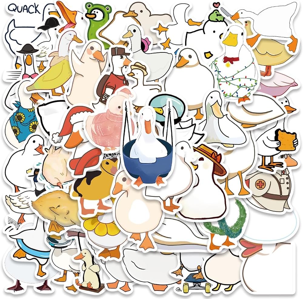 Cute Duck Stickers for Kids Teens Adults, Funny Cartoon Duck Stickers for Scrapbook, 50PCS Hapiuen Waterproof Vinyl Sticker for Water Bottle Laptop, Farm Animals Decals, Party Supplies