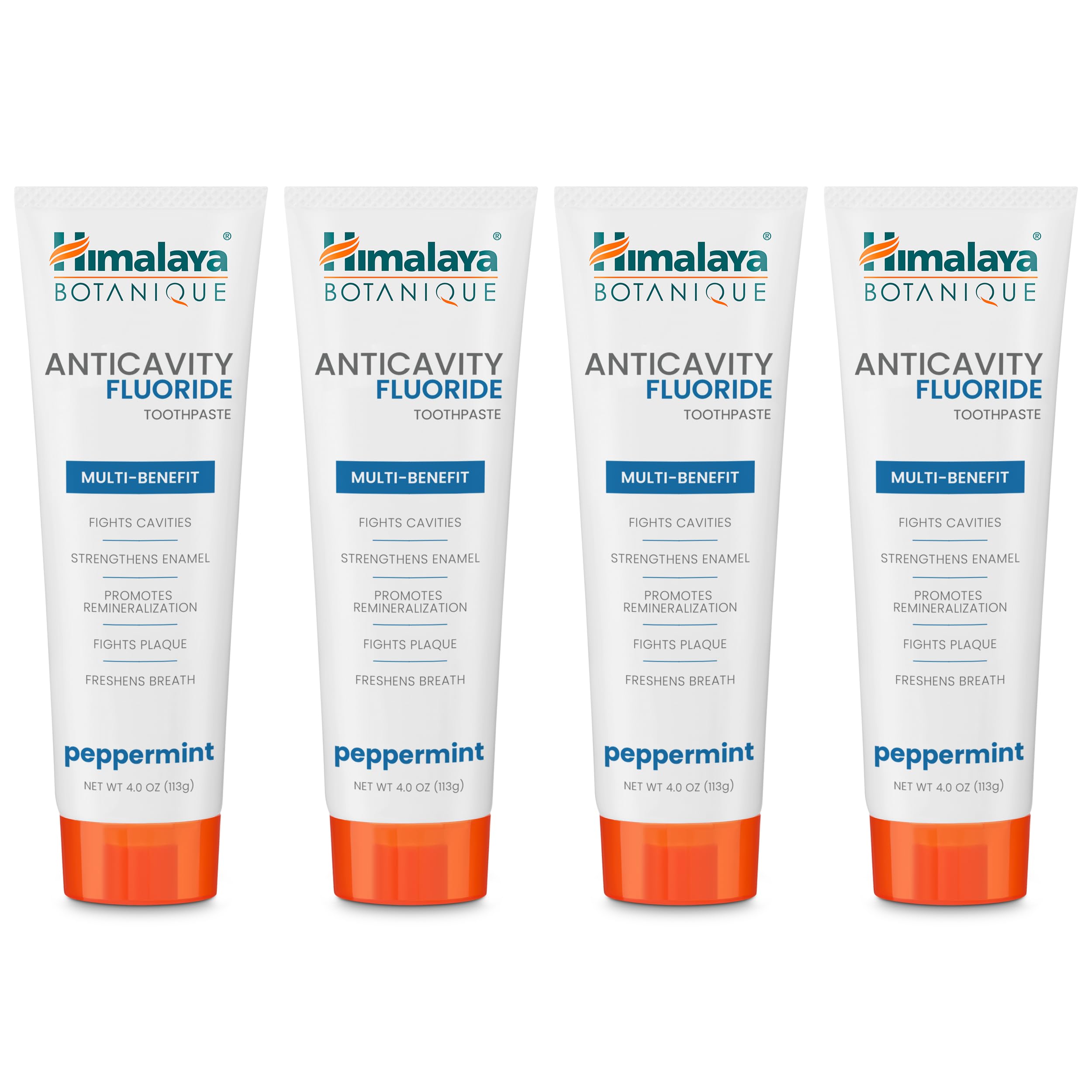 Himalaya Botanique Anticavity Fluoride Toothpaste, Peppermint, 4 oz, 4 Pack