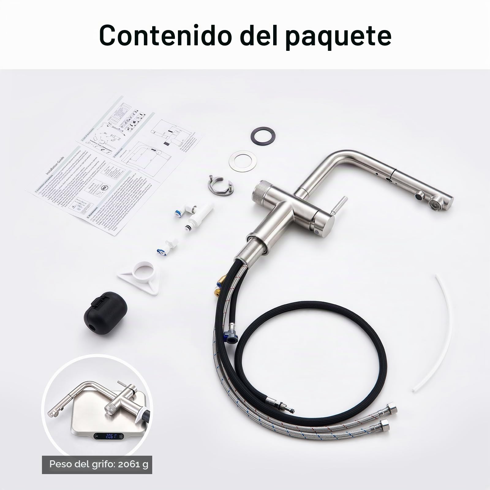 Faustina Grifo de cocina de 3 vías con ducha extensible acero inoxidable