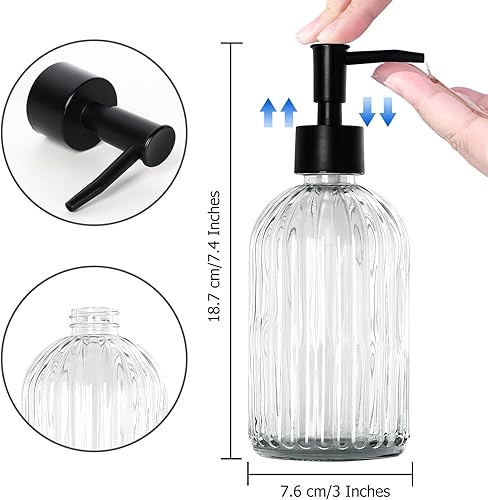 Miniatura 4 de Topsky Dispensador de jabón de vidrio con bomba de plástico, dispensador de jabón líquido de manos de 13.5 fl oz, bomba a prueba de óxido para