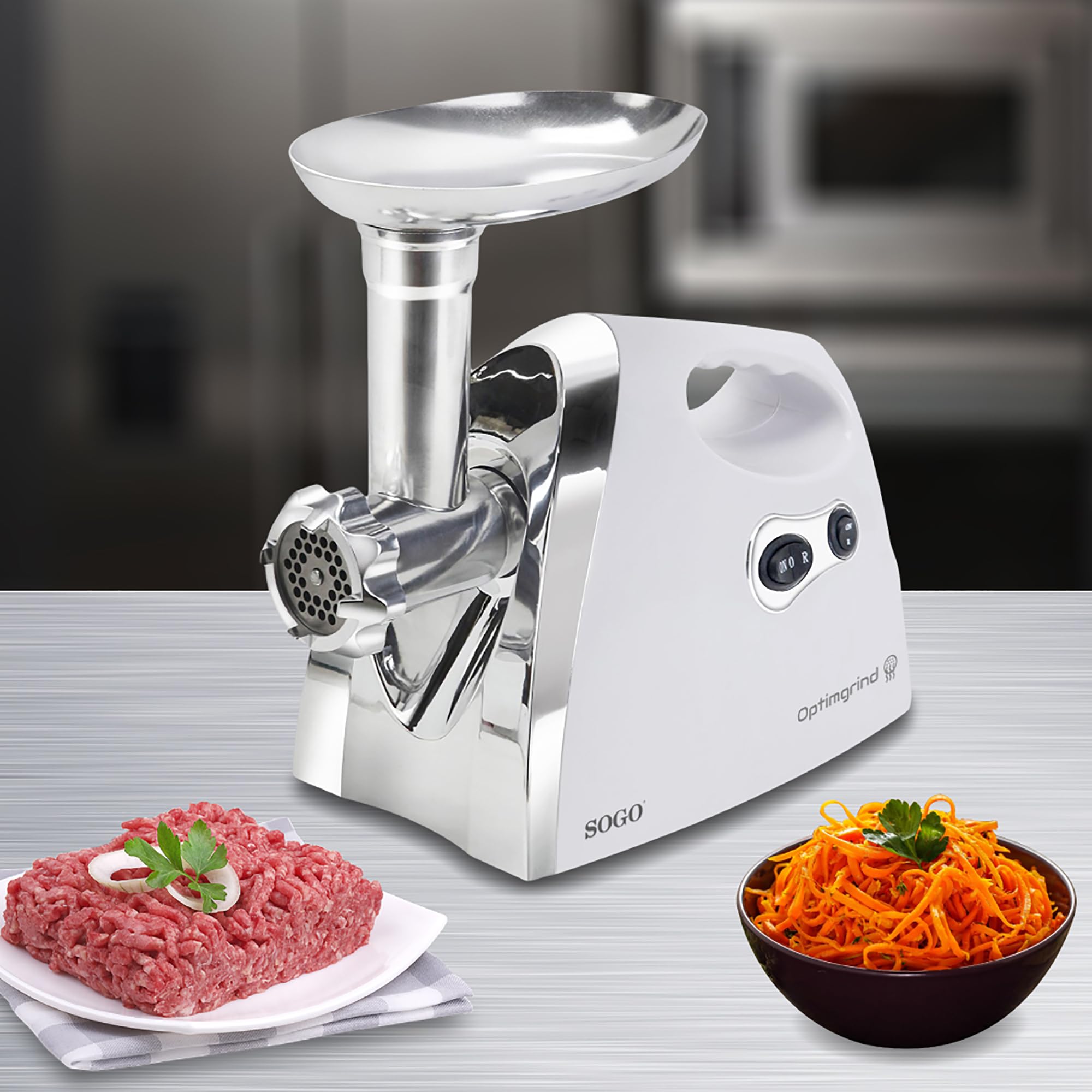 SOGO Picadora Eléctrica Multifunción Potente y Versátil - Cuchillas dobles de Acero Inoxidable 1200 W ideal para Carne y Embutidos - Color Blanco (SS-5815)