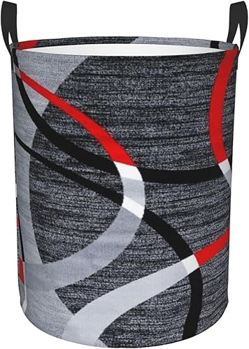 Cesta de ropa sucia con patrón geométrico de remolino, color gris, negro, rojo, blanco, cesta de almacenamiento plegable, impermeable, para