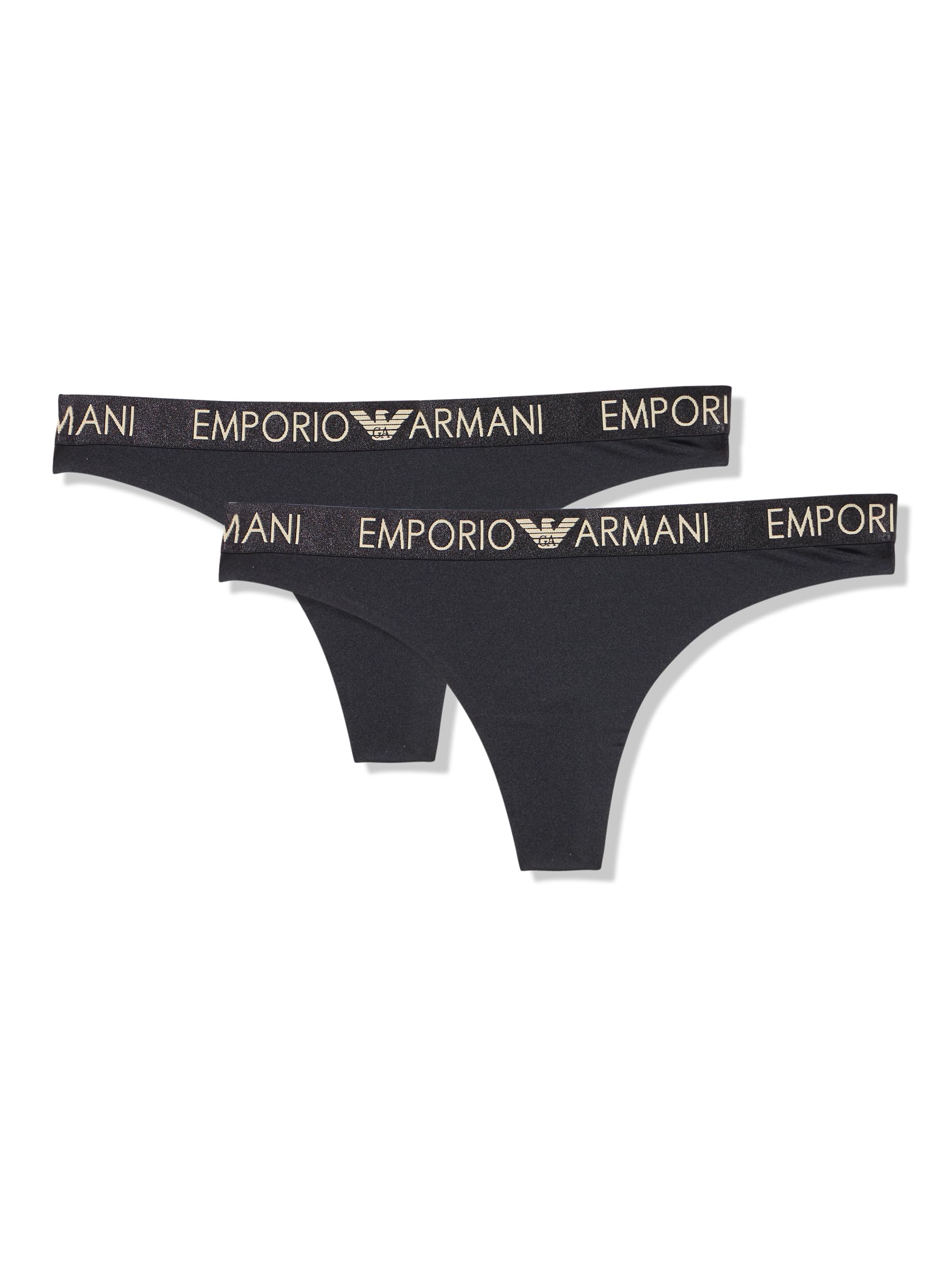 Emporio Armani Women's Iconic Microfiber 2-Pack Thong Underwear, Nero, L