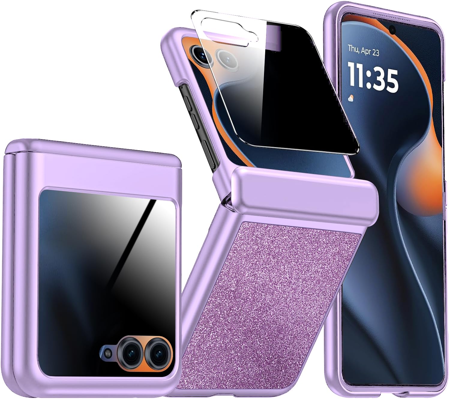 KEKBOXQ for Motorola Razr 2025/Razr 2024 Case with Hinge Cover,Built-in Privacy Screen Protector Shockproof Phone Case Bling Sparkle Glitter Shiny