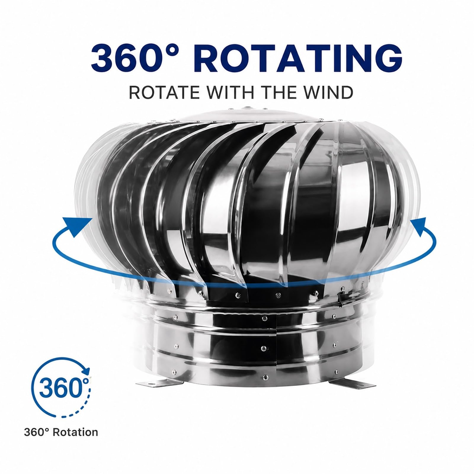 Campana De Ventilación Techo Sombrero Extractor De Humos Giratorio | Sombrerete Chimenea Acero Inoxidable 304 Redondo Cubierta Antilluvia para Ático Baño Casas Ventilación Mejorada(250mm)