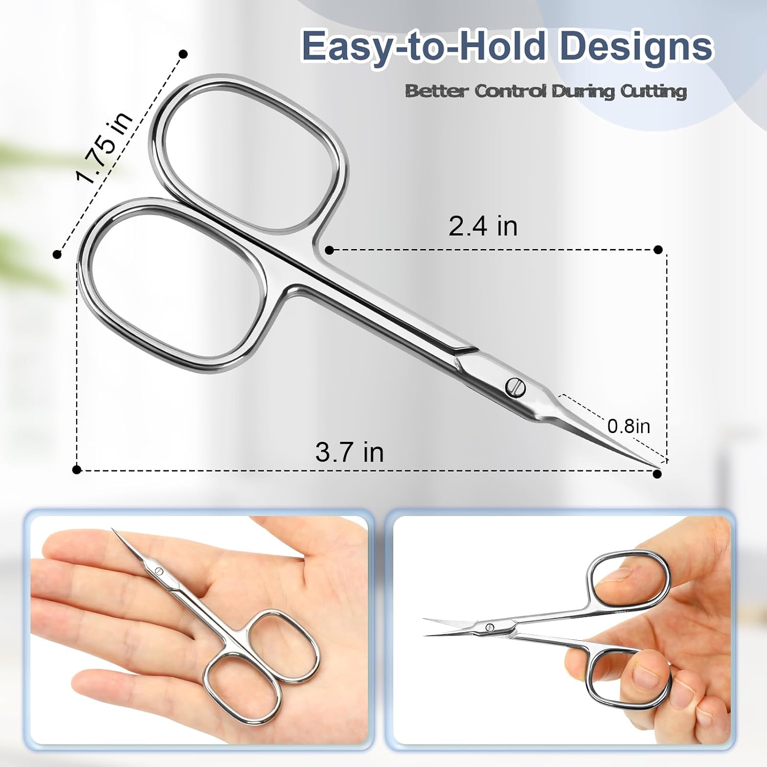 Cuticle Scissors, Extra Fine Curved Nail Scissors for Men Women, Professional Small Grooming Scissor for Eyebrow, Eyelash, Manicure and Pedicure (Silver)