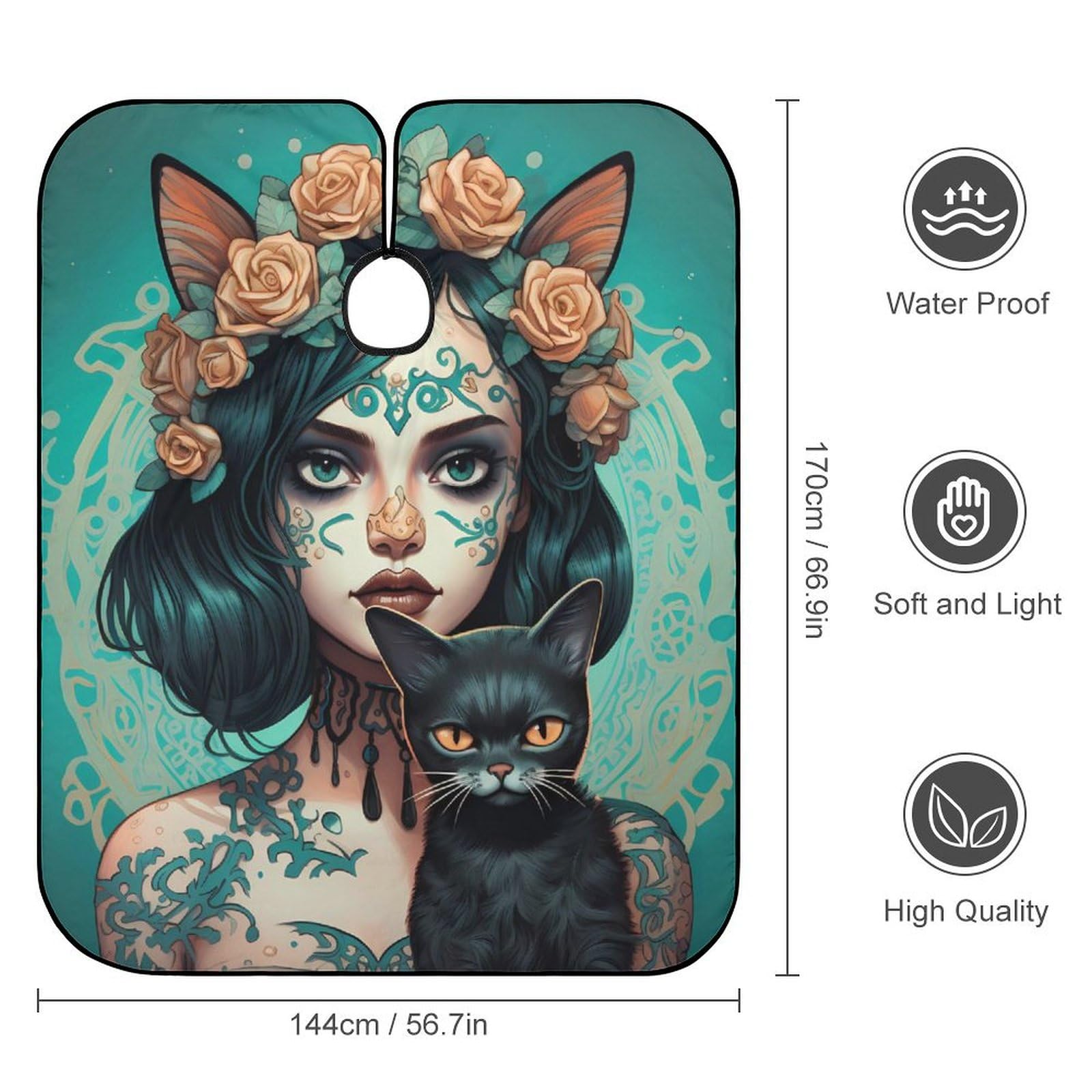 Skull Girl Holding A Black Cat Hair Cutting Cape for Men Women Waterproof Barber Cape Adjustable Salon Haircut Capes