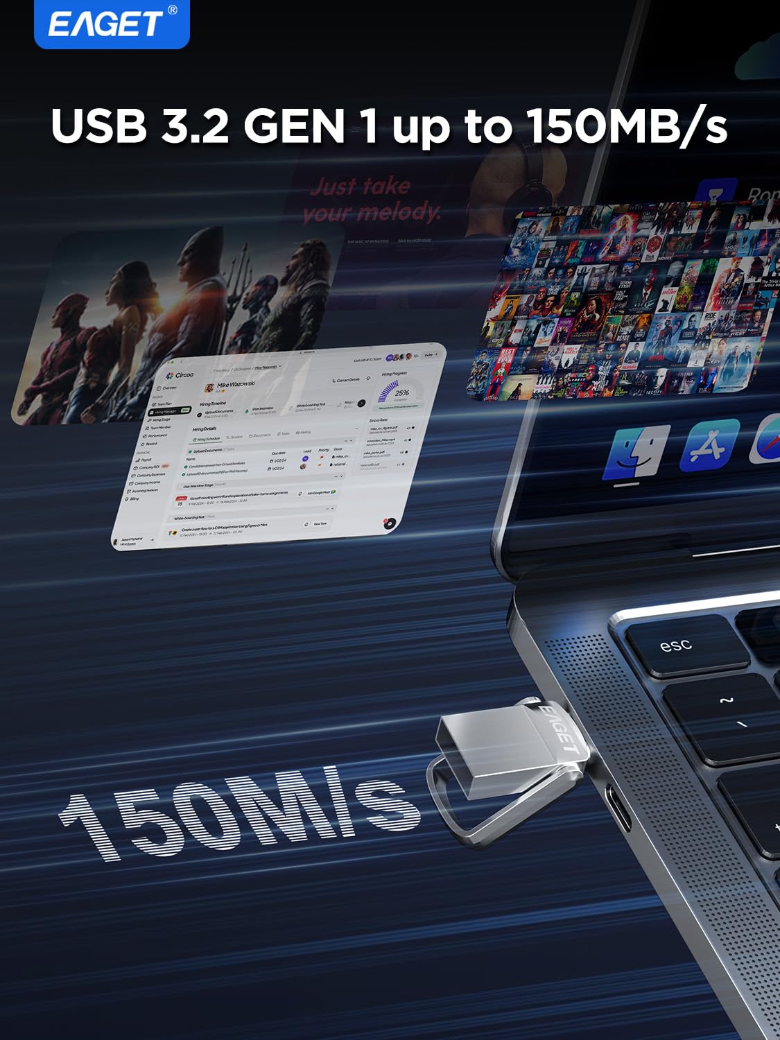 EAGET Chiavetta da 32 GB, doppia USB 3.2 Gen 1 USB-A e USB-C, 150 MB/s, girevole in metallo, chiavetta di memoria per iPhone 15/16/17, Android, tablet, laptop, Mac (32 GB)