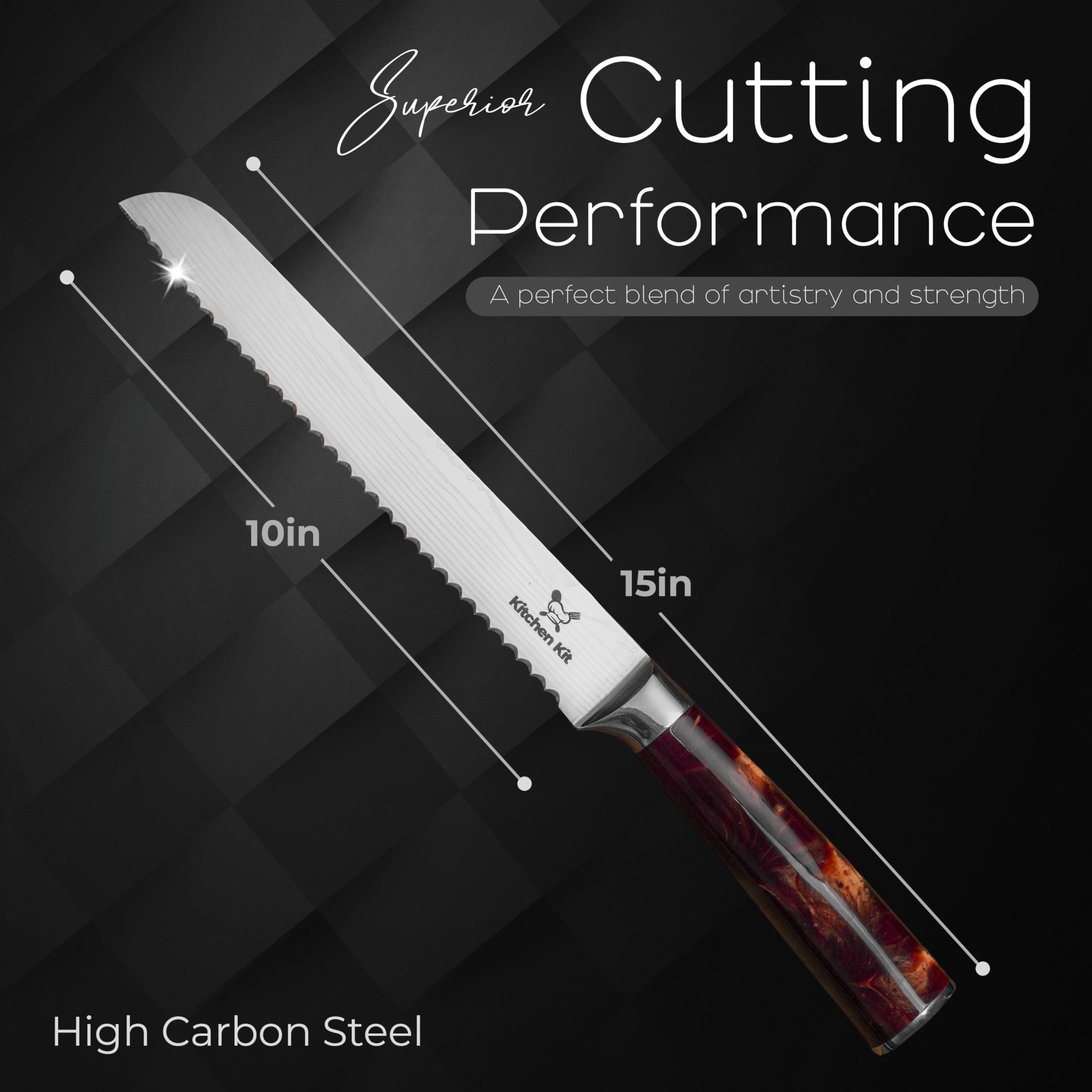 Damascus Bread Knife - 10 Inch Slicing Knife -4