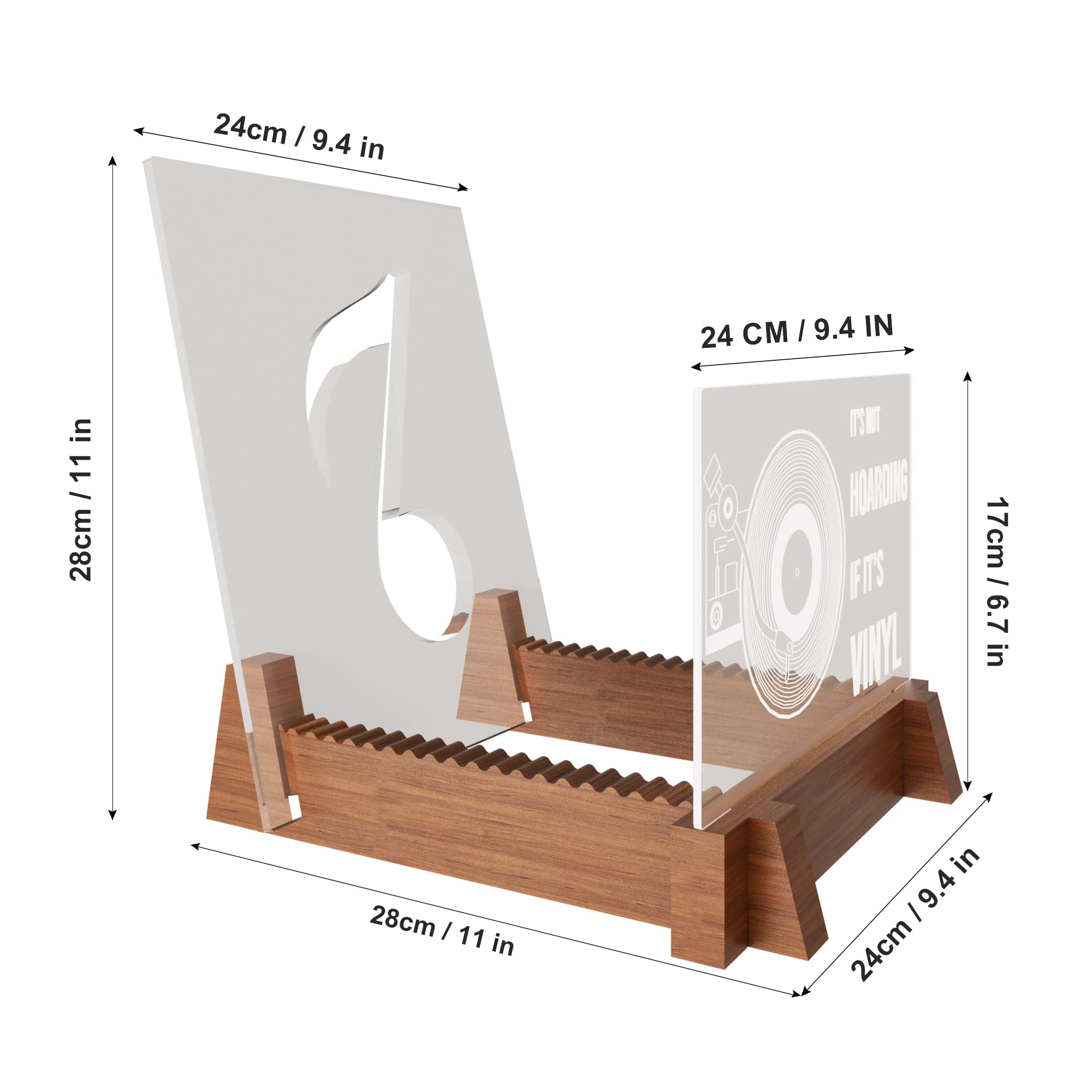 YuanDian Beleuchtete Vinyl-Schallplatten-Aufbewahrung, Schallplattenständer, hölzerne Acryl-Halter für Vinyl-Album-Display und Lagerung mit Warmweiße Farbe Lichter Schallplatte