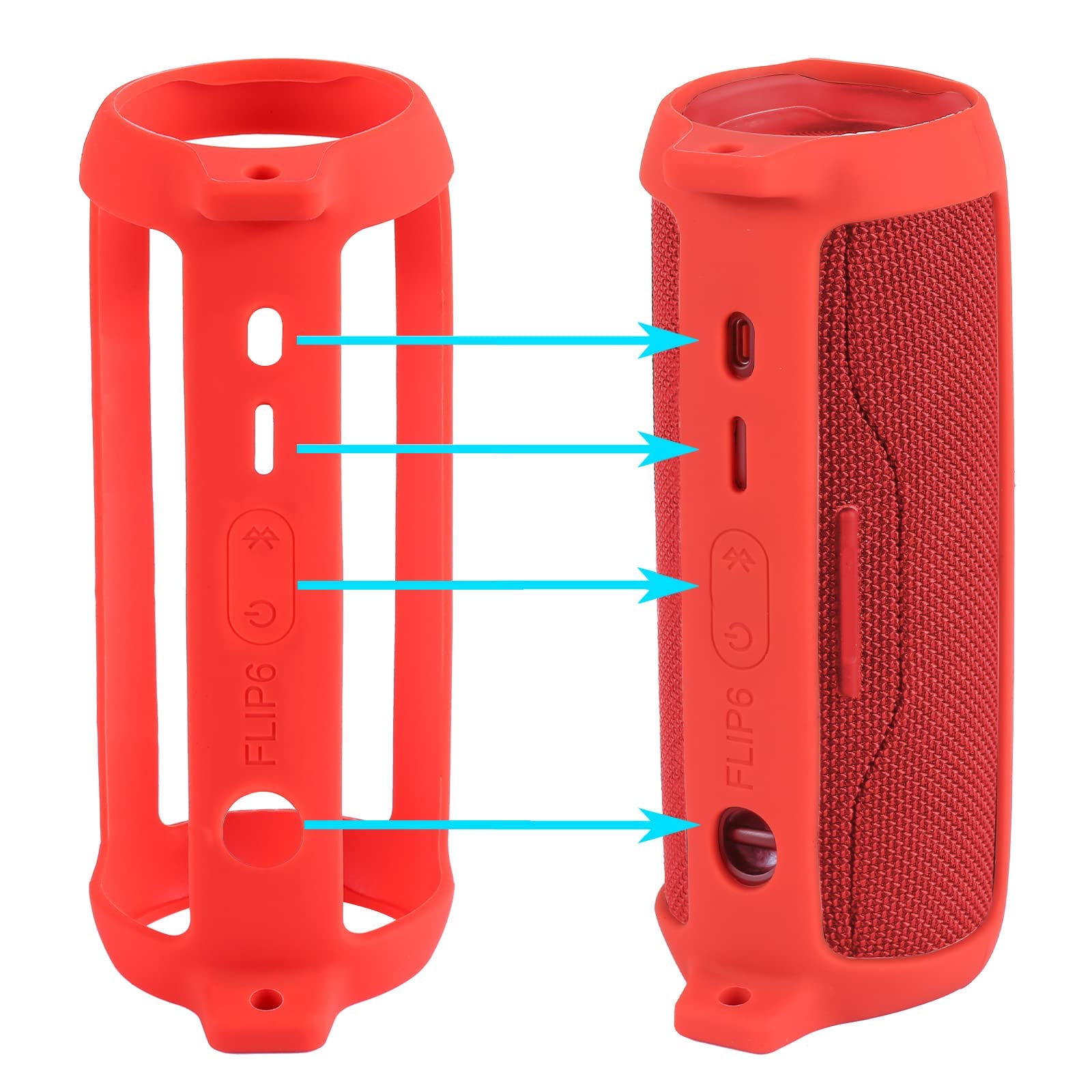 co2CREA Custodia Protettiva in Silicone Compatibile per JBL Flip 6 (silicone + gancio moschettone + tracolla (altoparlante non incluso) (Teal)(solo scatola,Case Only