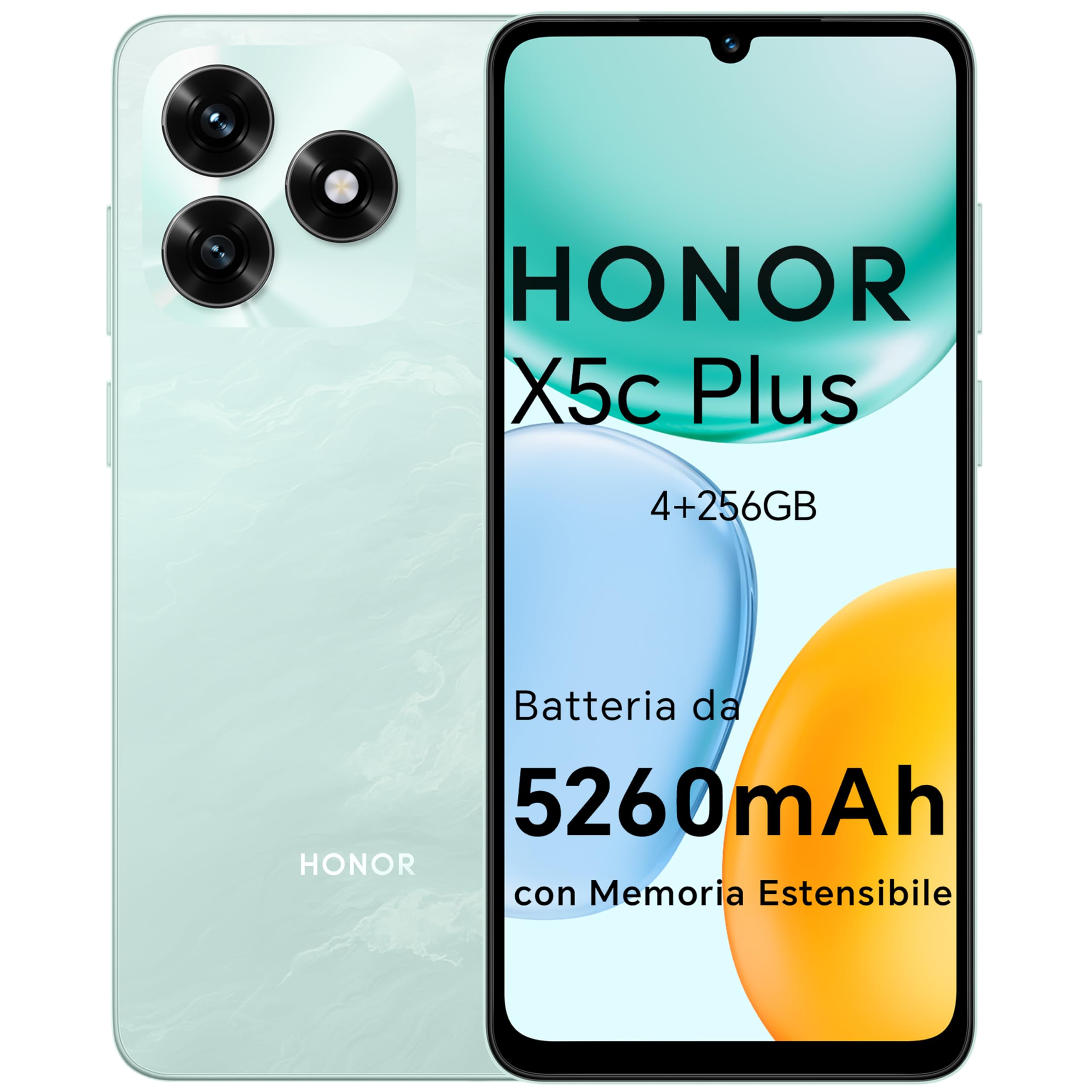 HONOR X5c Plus Smartphone, 5260 mAh, 4G RAM/256G Phone with Display 6.74 Inch 90 Hz, Camera 50+14MP, Android 15, Octa-Core Mobile Phone Fingerprint and Face Recognition, Ocean Cyan