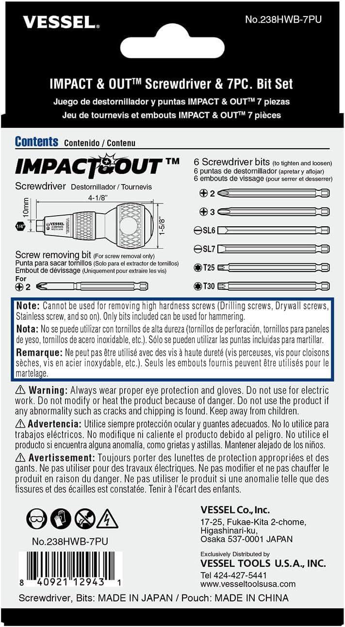 VESSEL PH2 Insert Bits 5/16 Hex - Pack Of 10 Industrial Bits For Impact Drivers