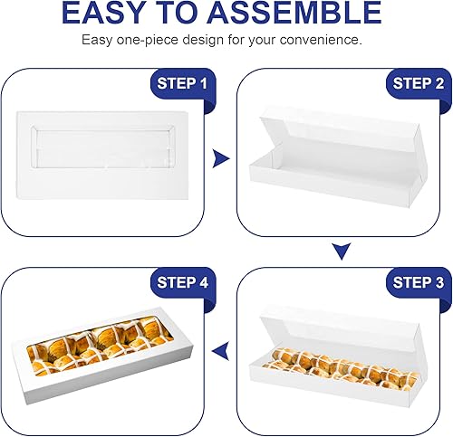 Miniatura 5 de MT Products Caja larga de pastelería blanca, paquete de 15 cajas de panadería autoemergentes para pasteles, magdalenas, donas y galletas, 16