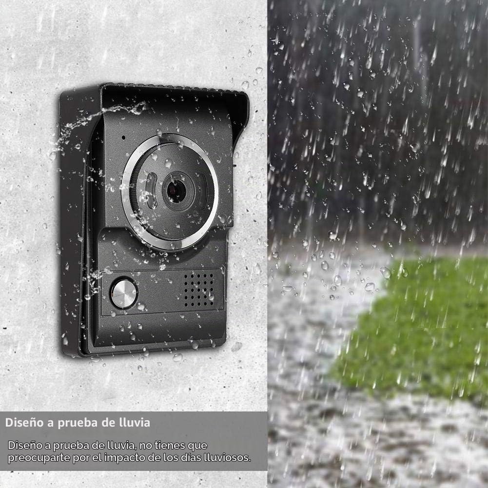 Sistema de Videoportero, IR a Prueba de Agua de 7 Pulgadas, Pantalla TFT-LCD, Timbre de Video Puerta Sistema de Teléfono Compatible con Intercomunicador Bidireccional, Monitoreo, Desbloqueo(YO)