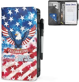 Eagle USA 250th Anniversary Server Book for Waitress with Zipper Pocket, Organizer Book PU Leather Waiter Serving Book with Pen Holder for Waitress Fit Server Apron Guest