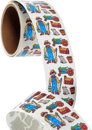 Rollo de calcomanías prismáticas a granel, mini granjero (100 repeticiones)