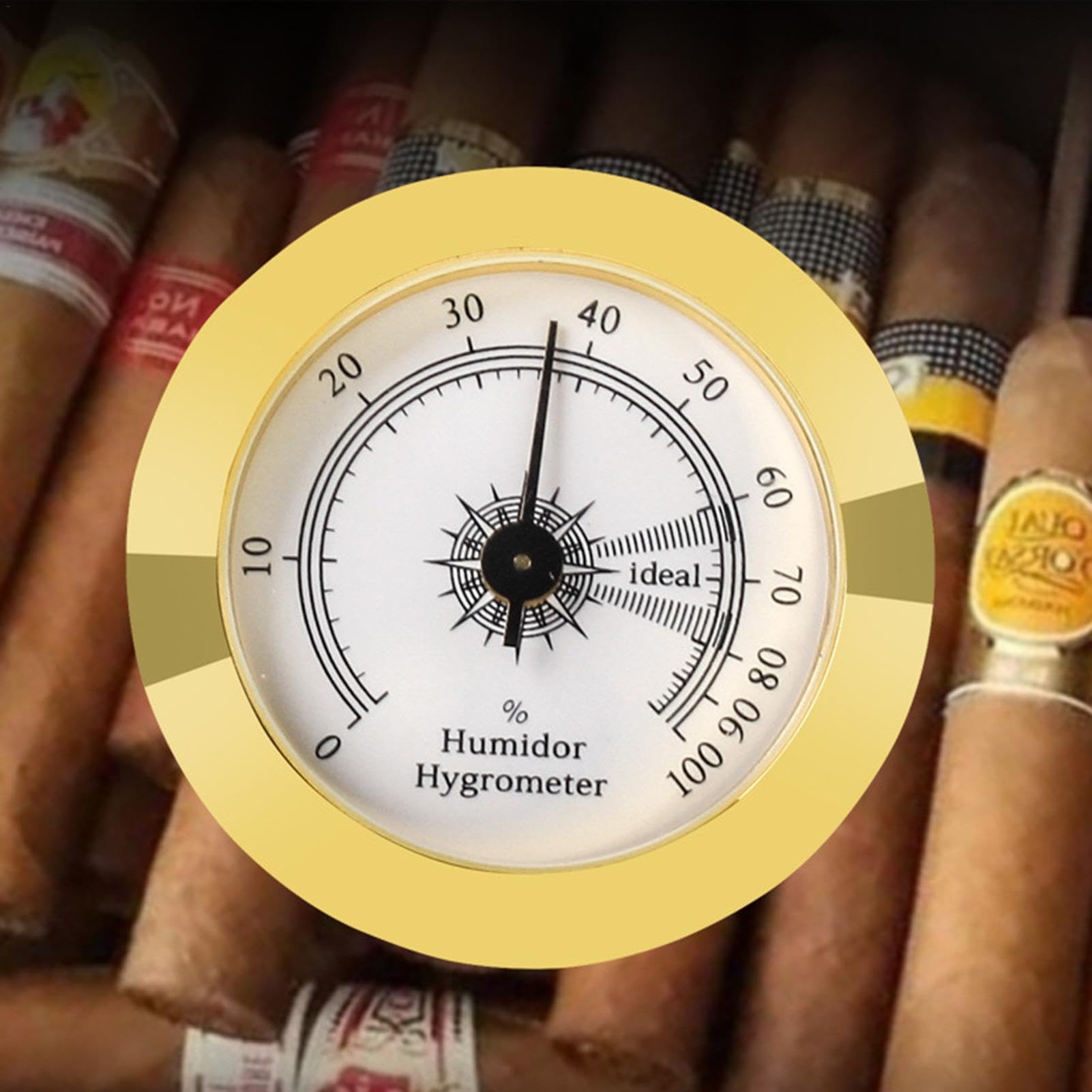 Hygromètre à cigares,Humidor hygromètre analogique en verre rond doré - Hygromètre rond pour cave à cigares Hygromètre rond mécanique Jauge d'humidité pour boîtes de conserve
