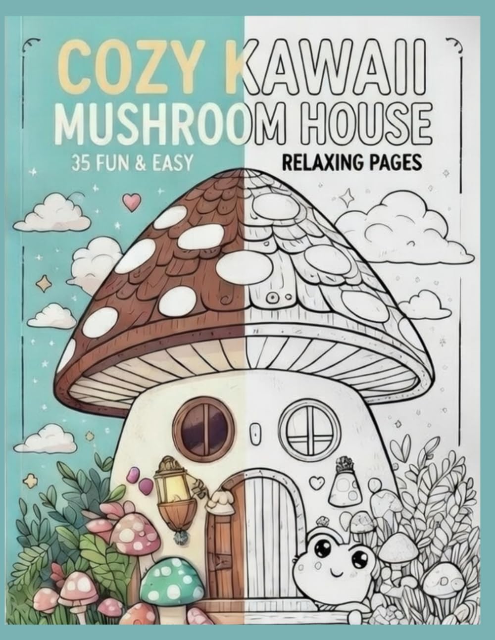 Cozy Kawaii Mushroom House: Coloring Book: 35 Fun & Relaxing Coloring Pages | Cute Mushroom Cottages, Tiny Frogs & Magical Goblincore Vibes (Berga Mushroom)