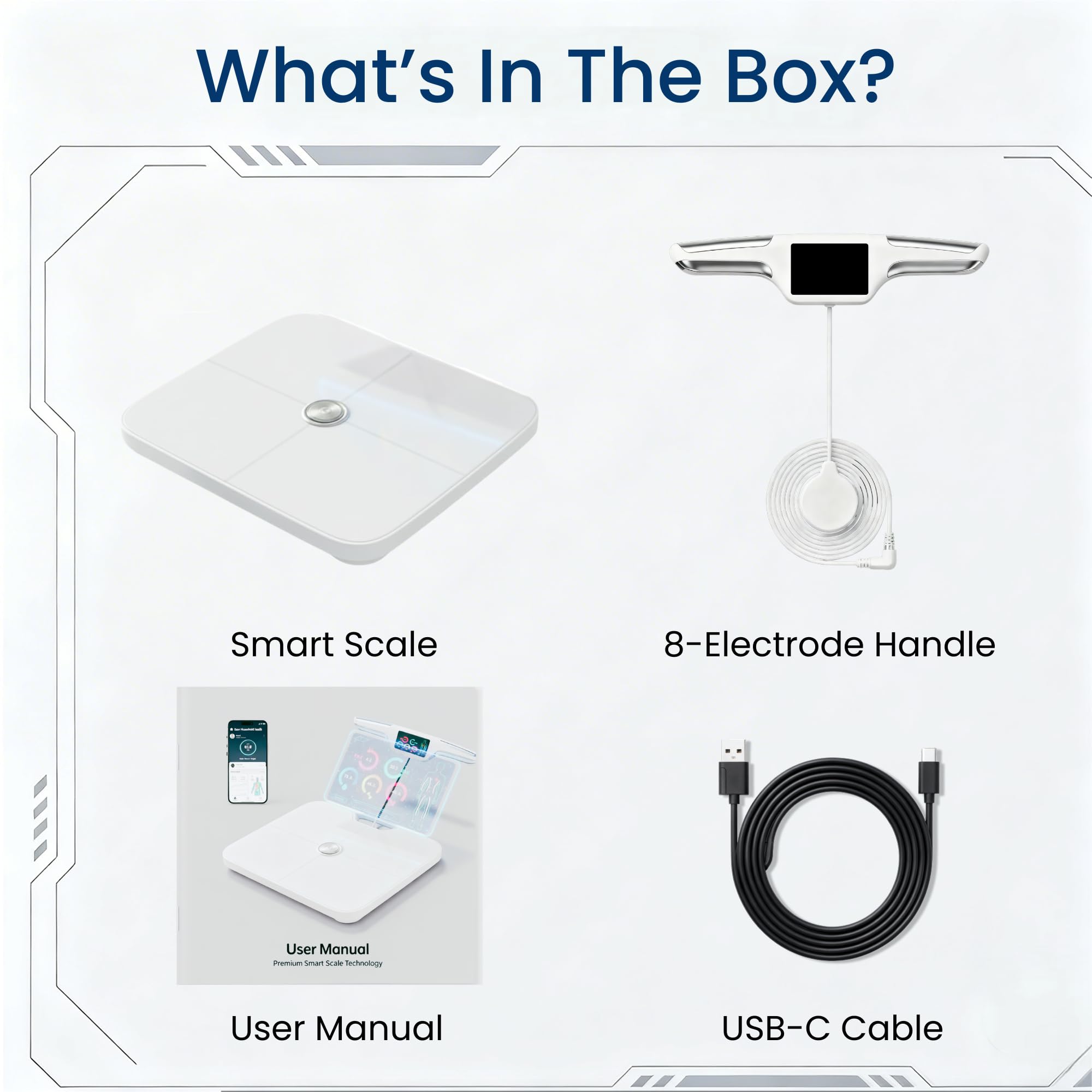 Báscula digital de peso corporal inteligente de alta calidad, 8 electrodos, más de 56 métricas, recargable, WiFi y Bluetooth, análisis de cuerpo completo, seguimiento de la grasa corporal, masa